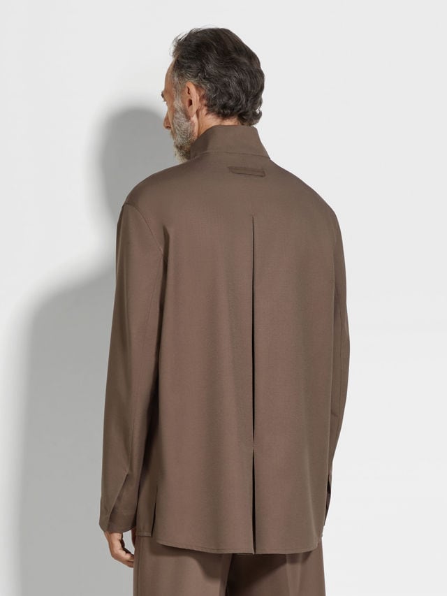 Dark Taupe Silk and Wool Overshirt Product detail photo #4