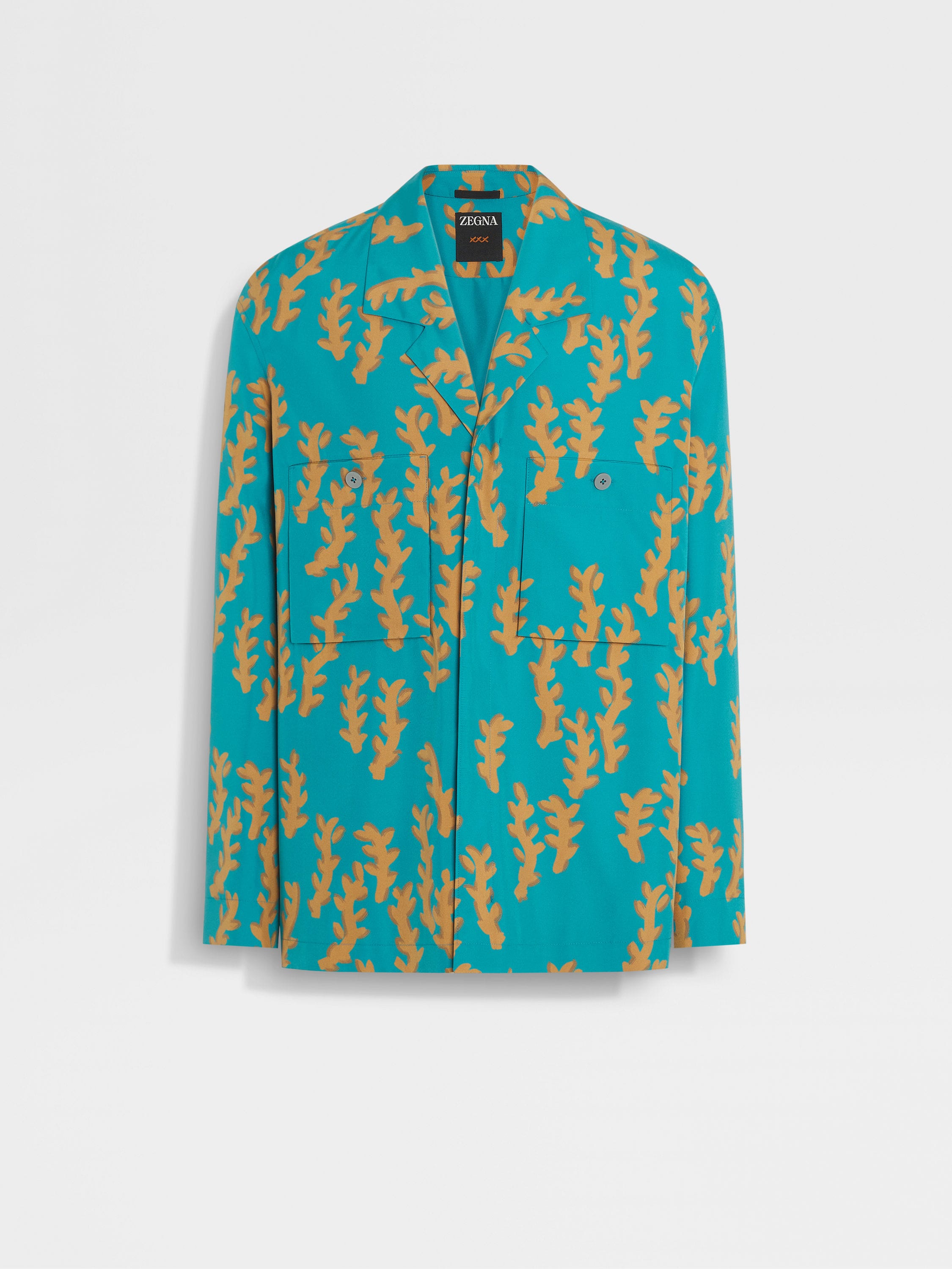 Bright Teal Blue and Ochre Silk Oasi Print Overshirt Main product photo