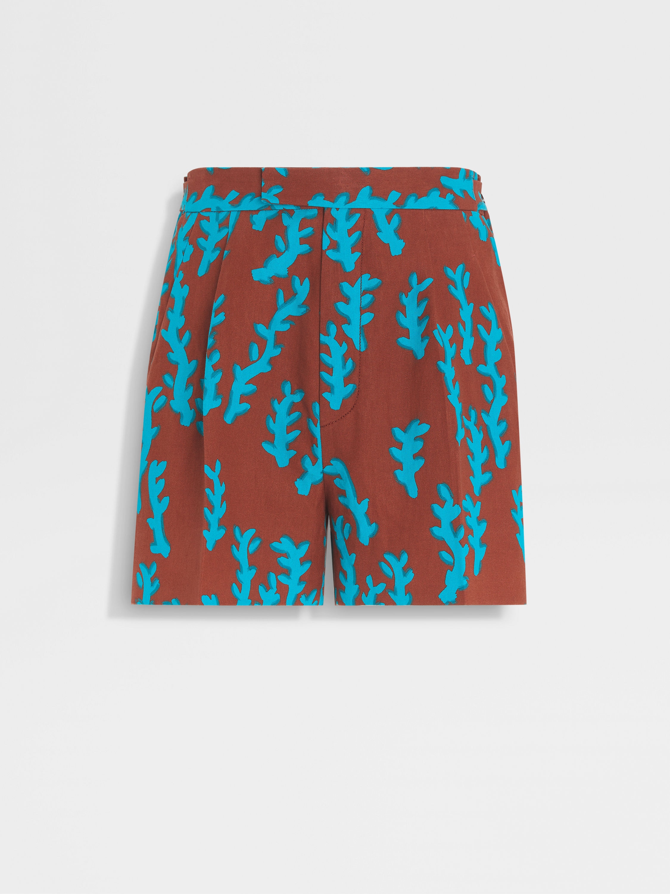 Brick Red and Bright Teal Blue Oasi Lino Shorts Main product photo