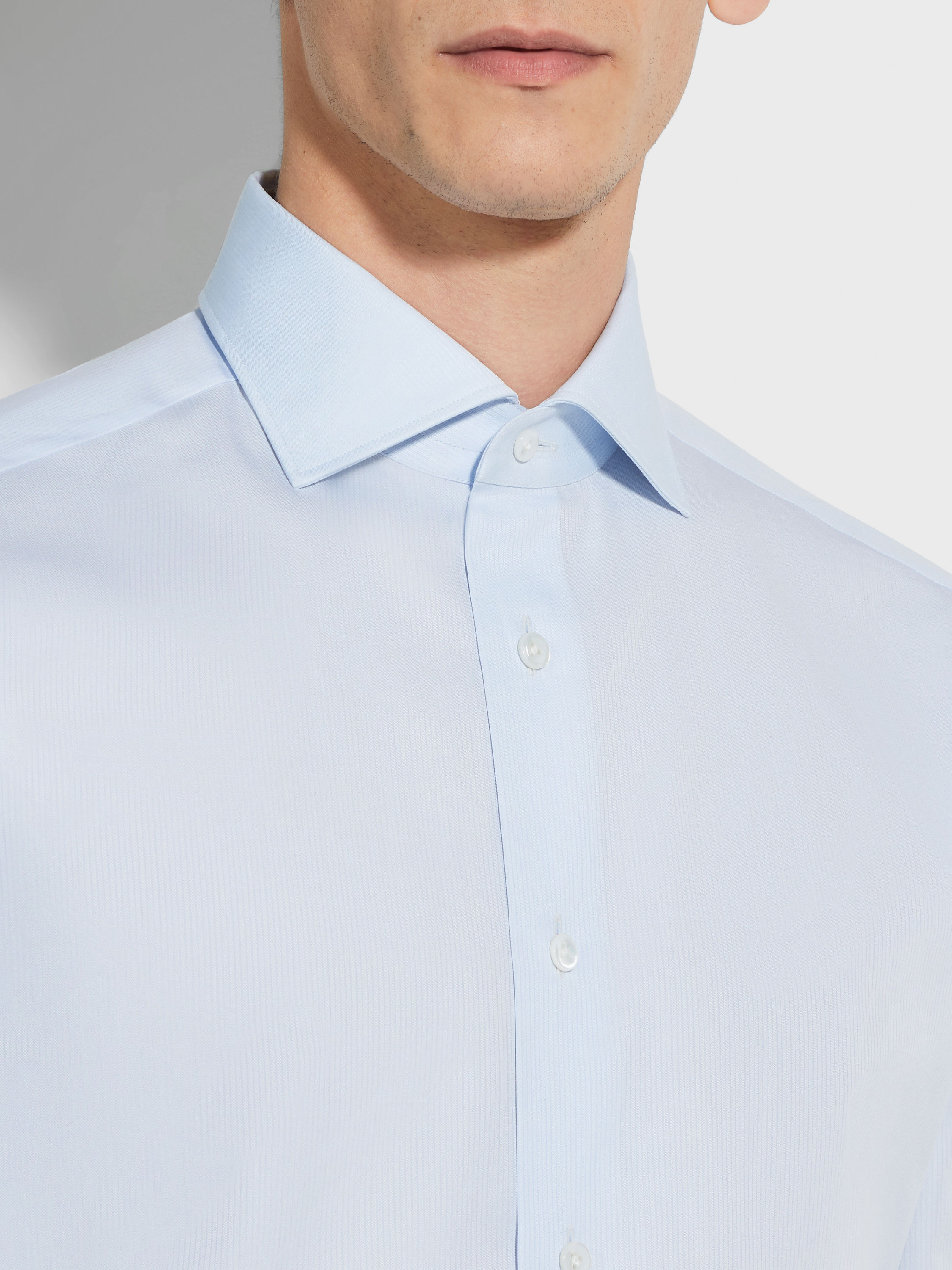 Light Blue Micro-striped Centoventimila Cotton Shirt Product detail photo #1