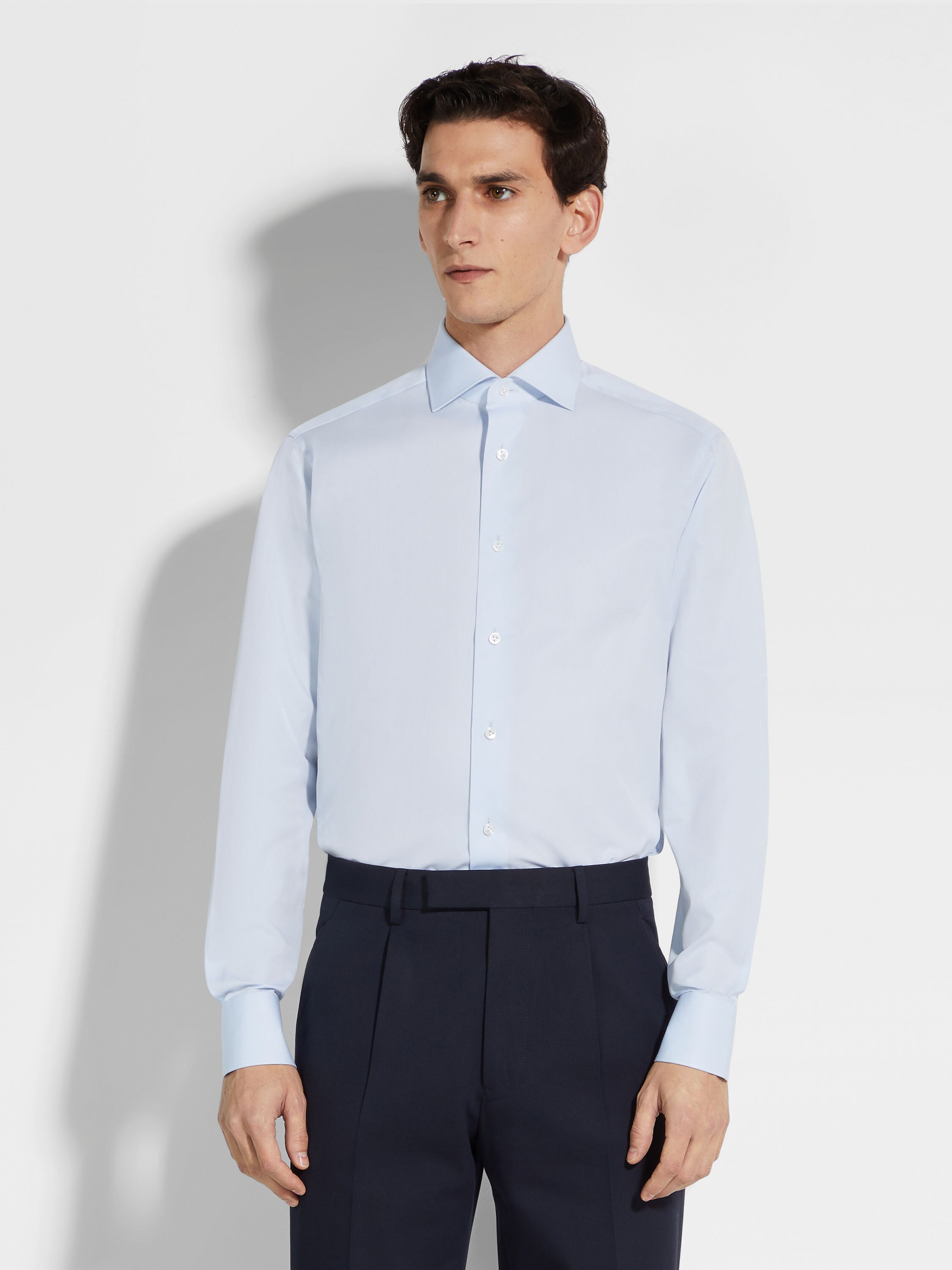 Light Blue Micro-striped Centoventimila Cotton Shirt Product detail photo #2