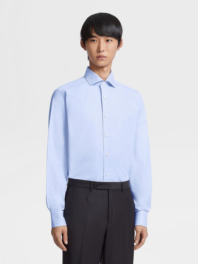 Light Blue Sea Island Cotton Long-sleeve Tailoring Shirt Product detail photo #1
