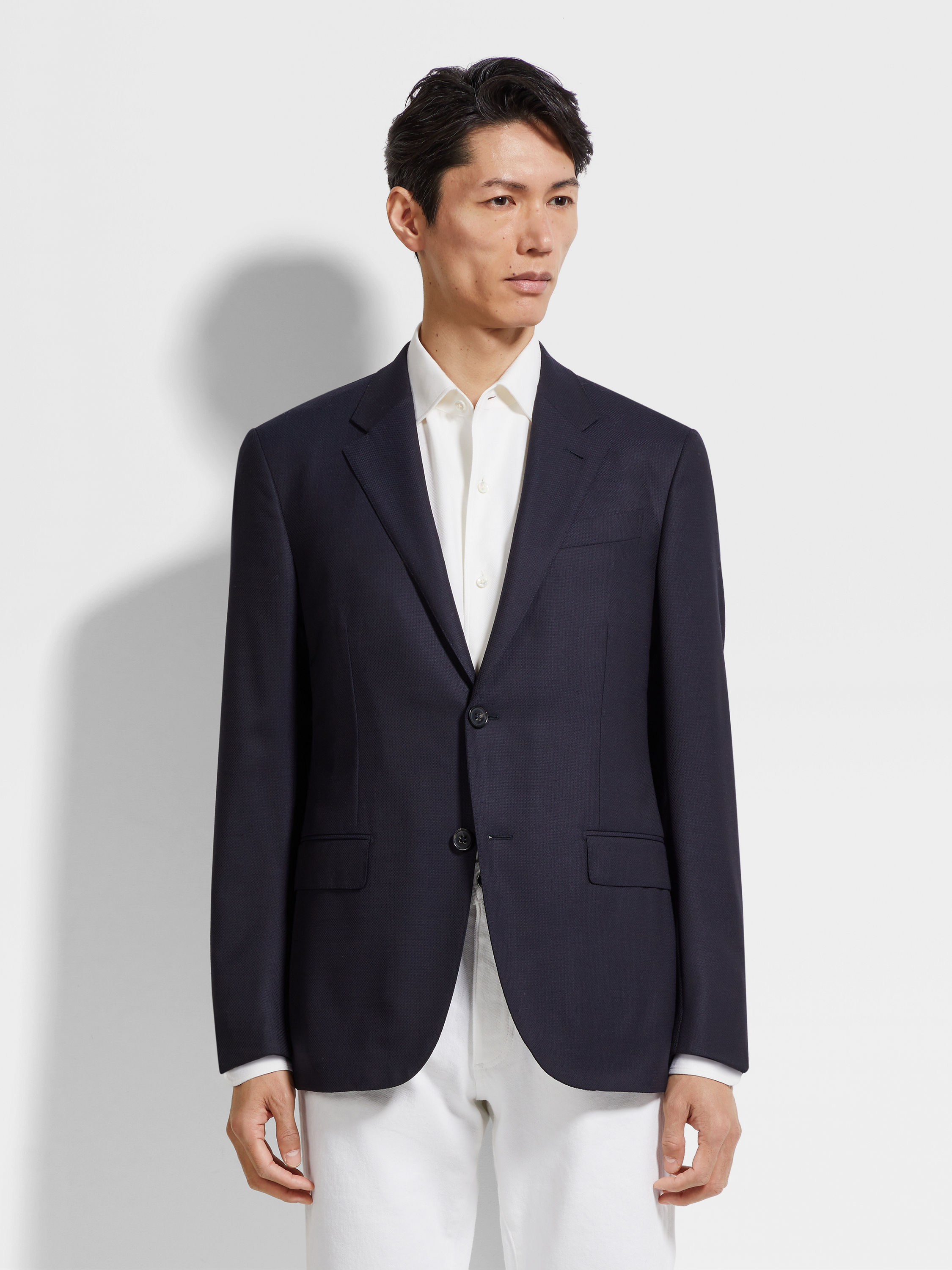 Navy Blue Trofeo Comfort Wool and Silk Jacket Product detail photo #3