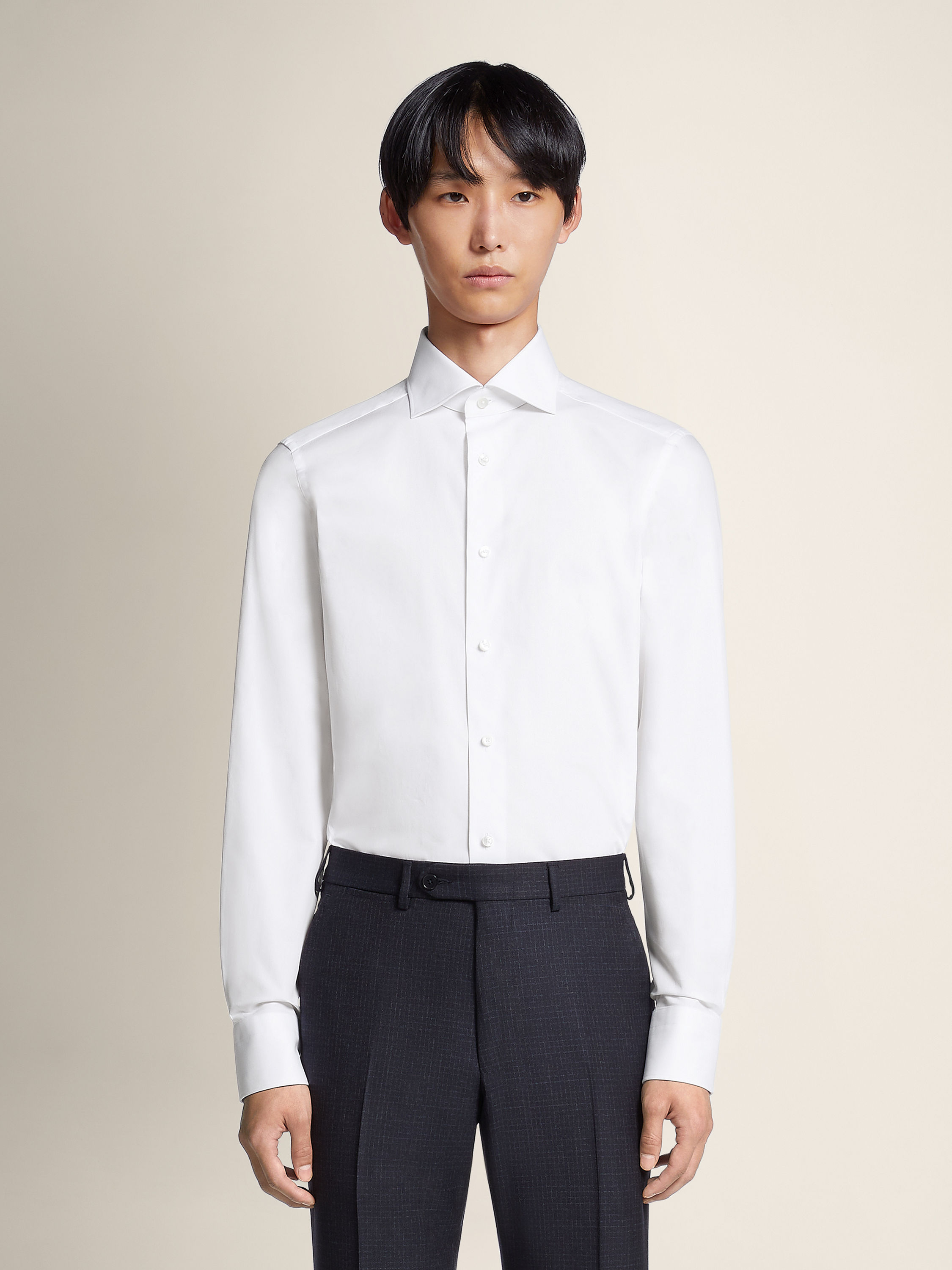 White Trofeo™ 600 Cotton and Silk Long-sleeve Tailoring Shirt Product detail photo #1