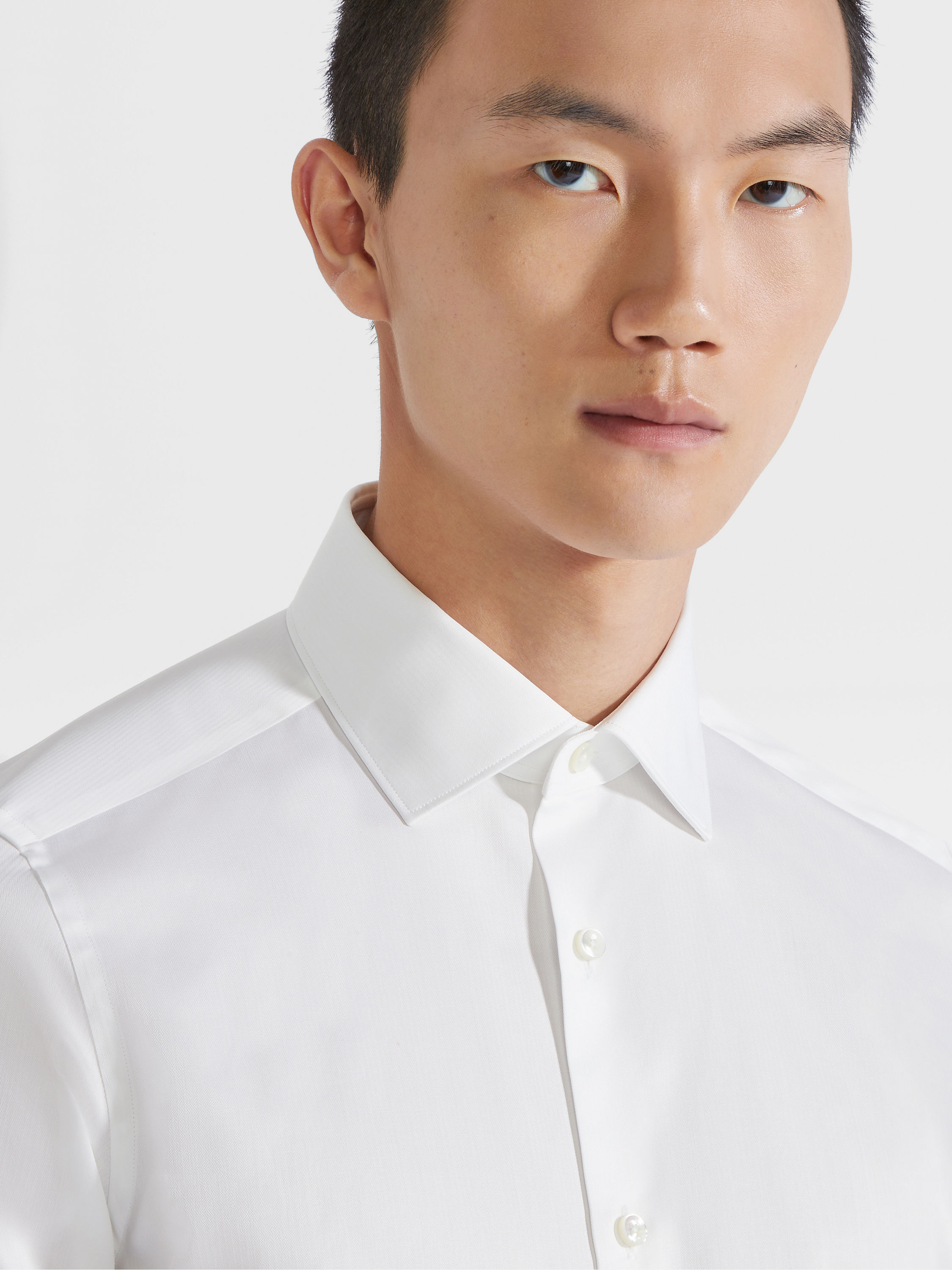 White Structured Micro-striped Trecapi Cotton Shirt Product detail photo #1