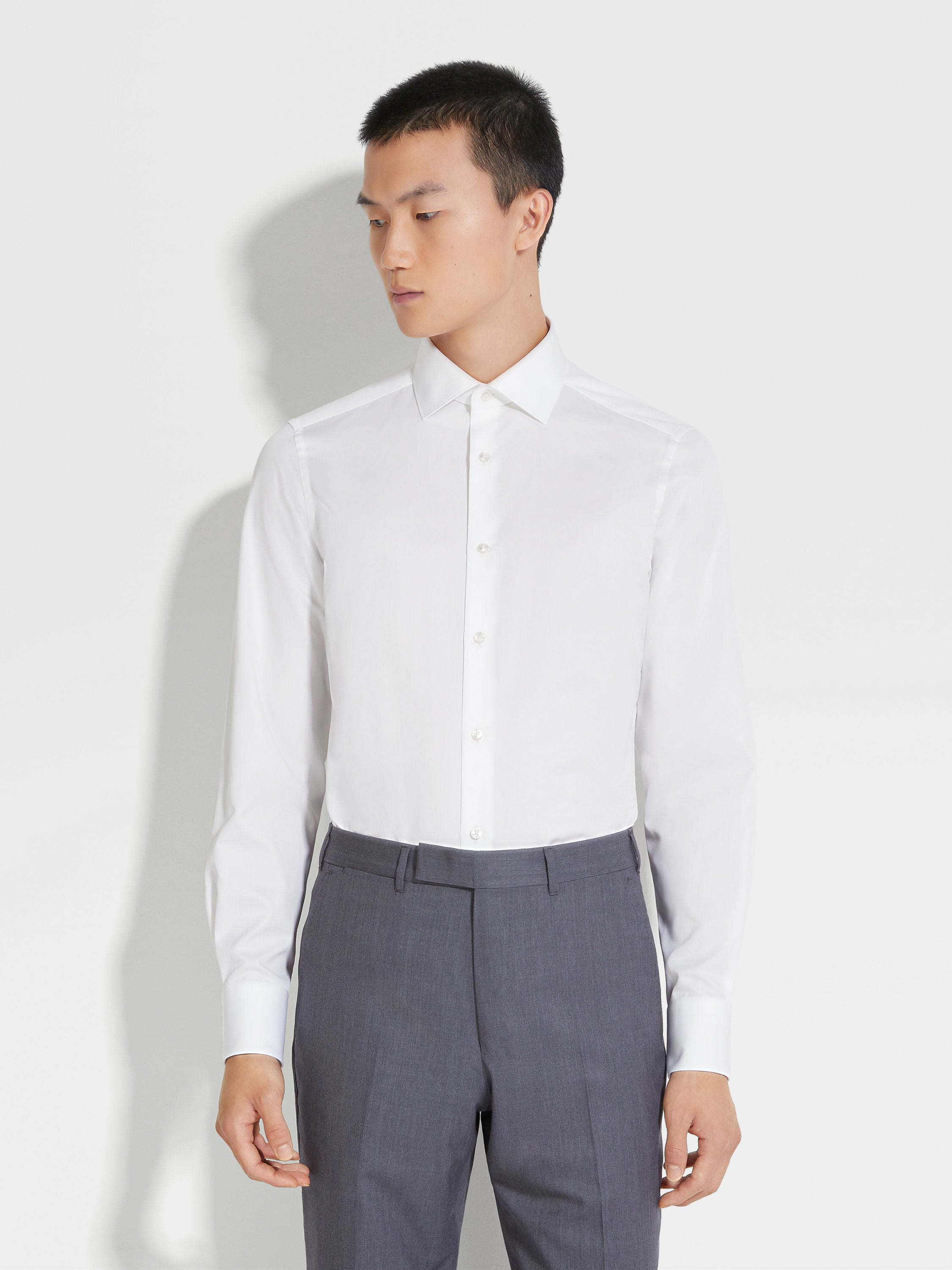 White Structured Micro-striped Trecapi Cotton Shirt Product detail photo #2