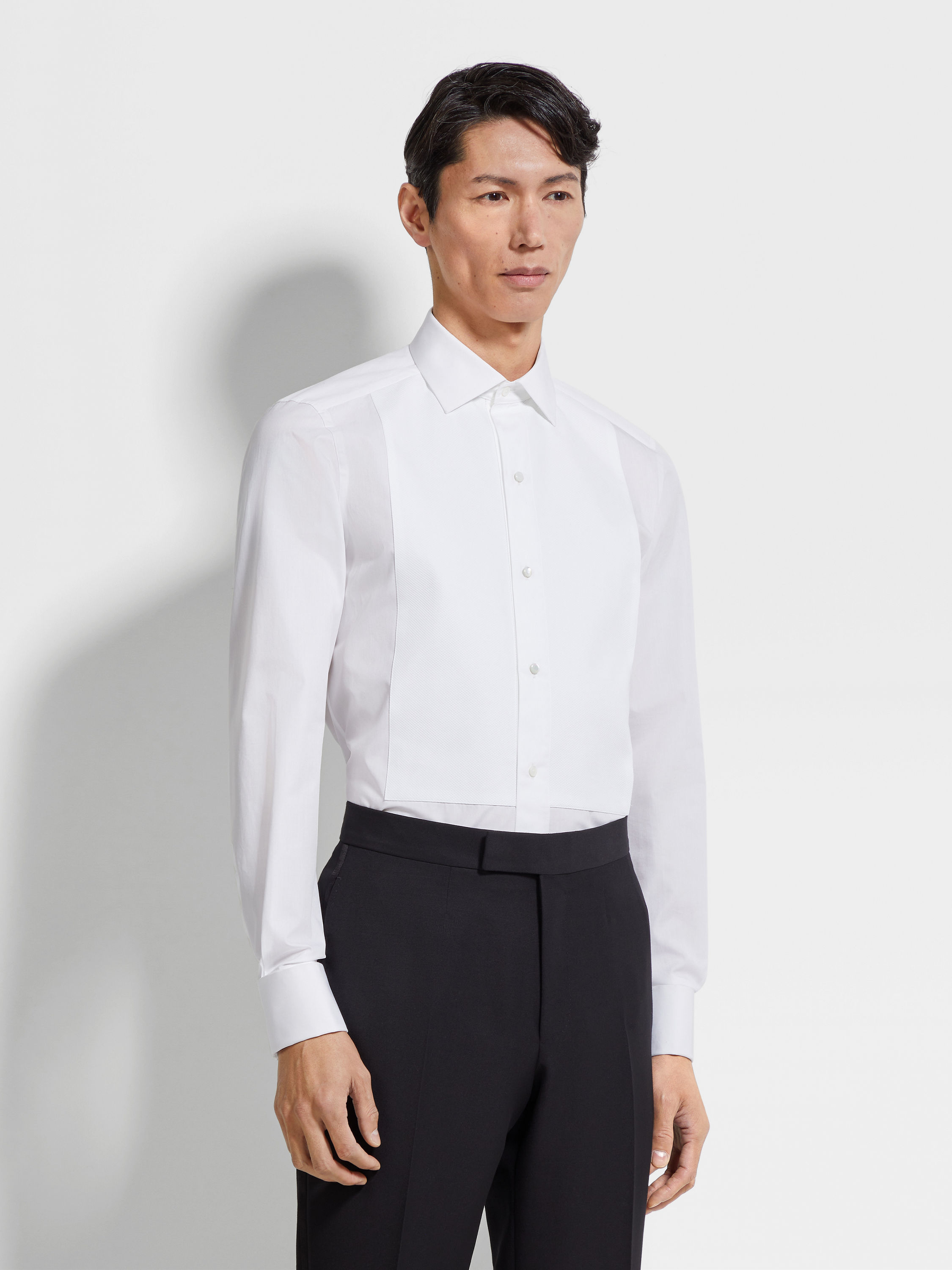 Optical White Cotton Tuxedo Shirt Product detail photo #3