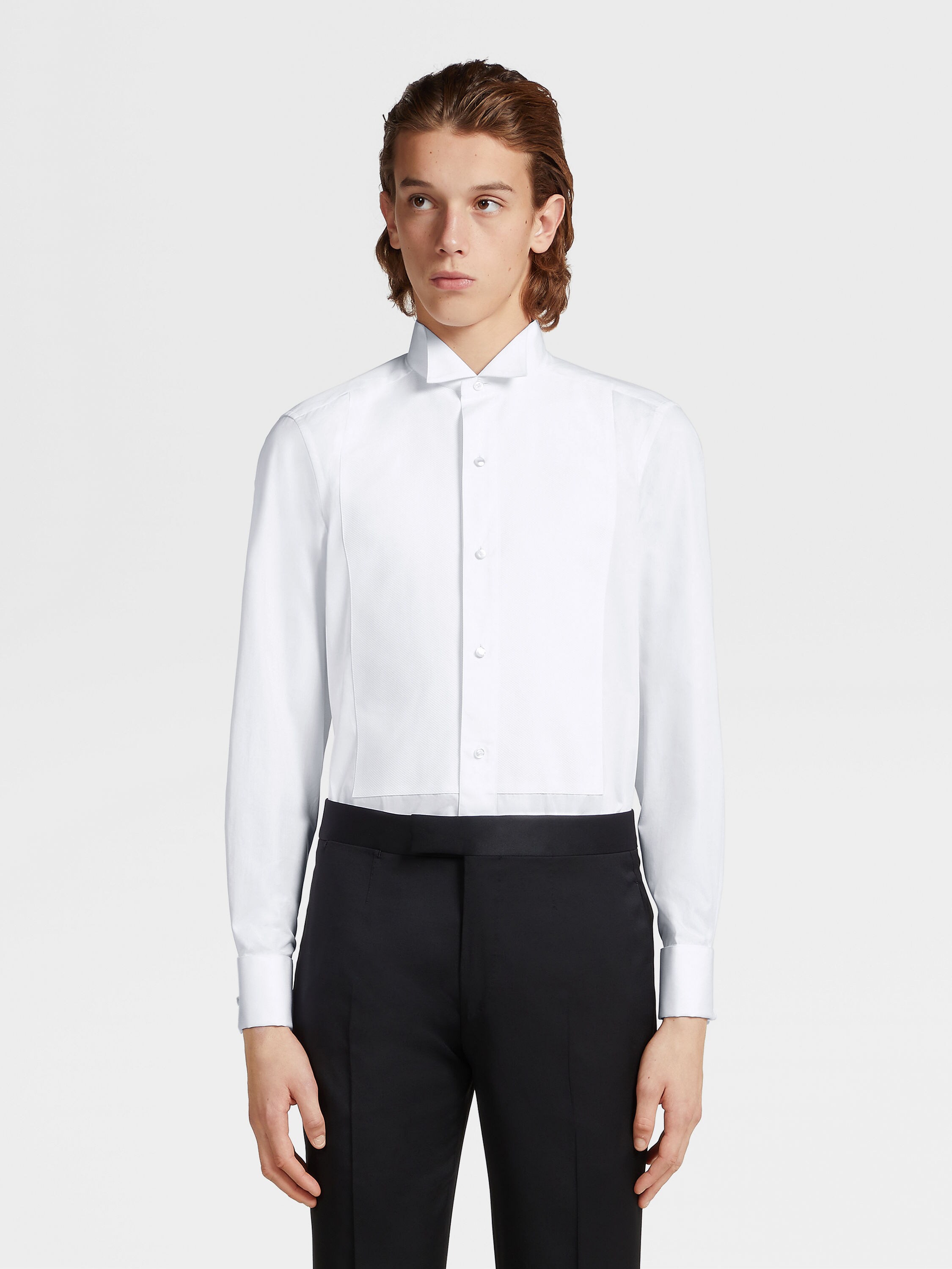 Optical White Cotton Tuxedo Shirt Product detail photo #1