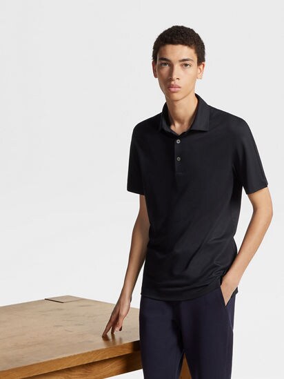 Navy Blue High Performance™ Wool Piquet Polo Shirt SS25