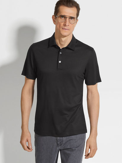 Black High Performance™ Wool Piquet Polo Shirt SS25 25729751