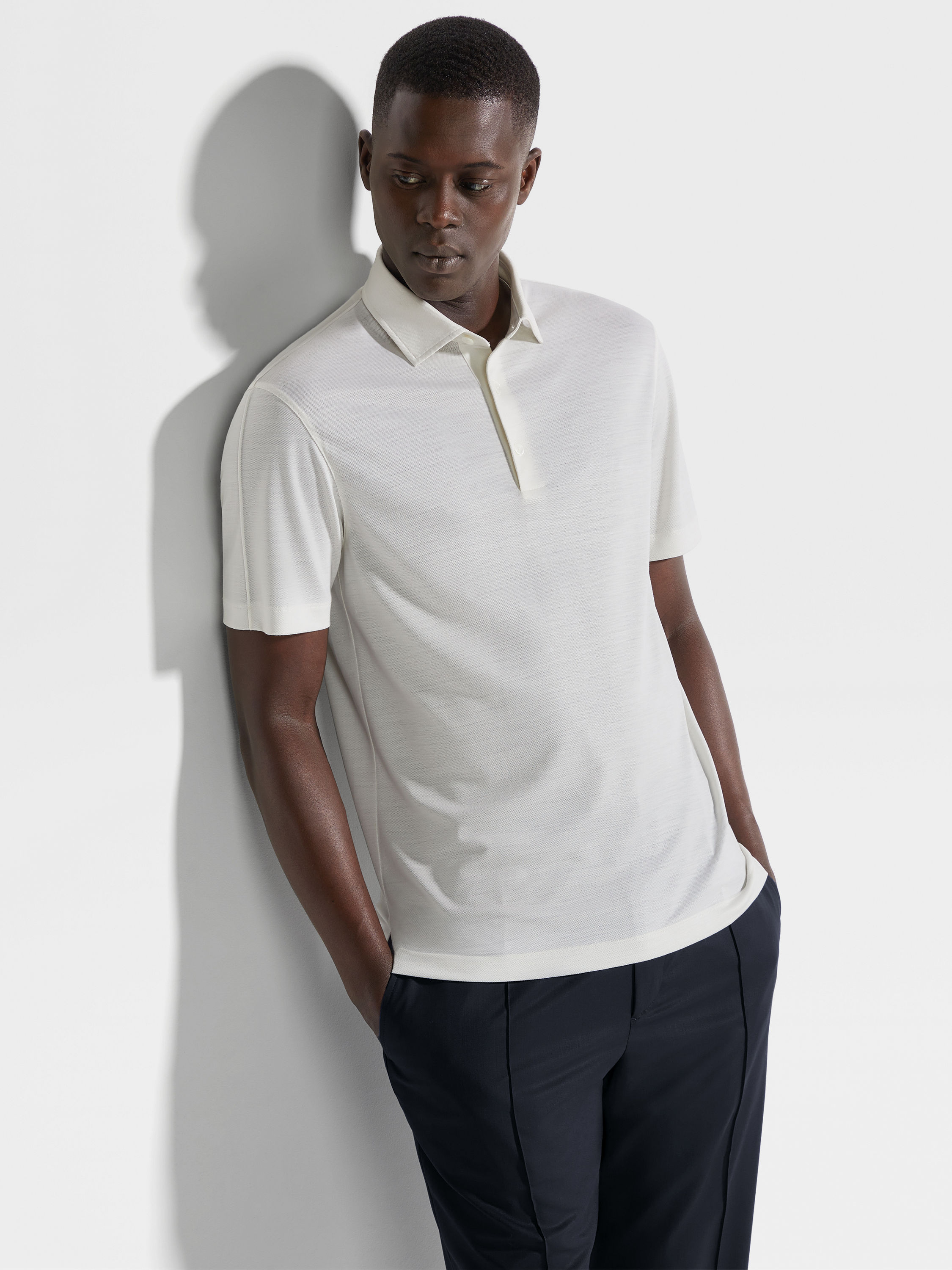 White High Performance™ Wool Piquet Polo Shirt Product detail photo #2