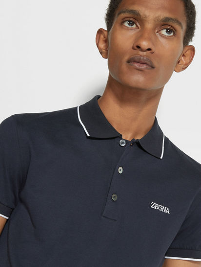 Navy Blue Stretch Cotton Polo Shirt FW24 25729584 | Zegna LT