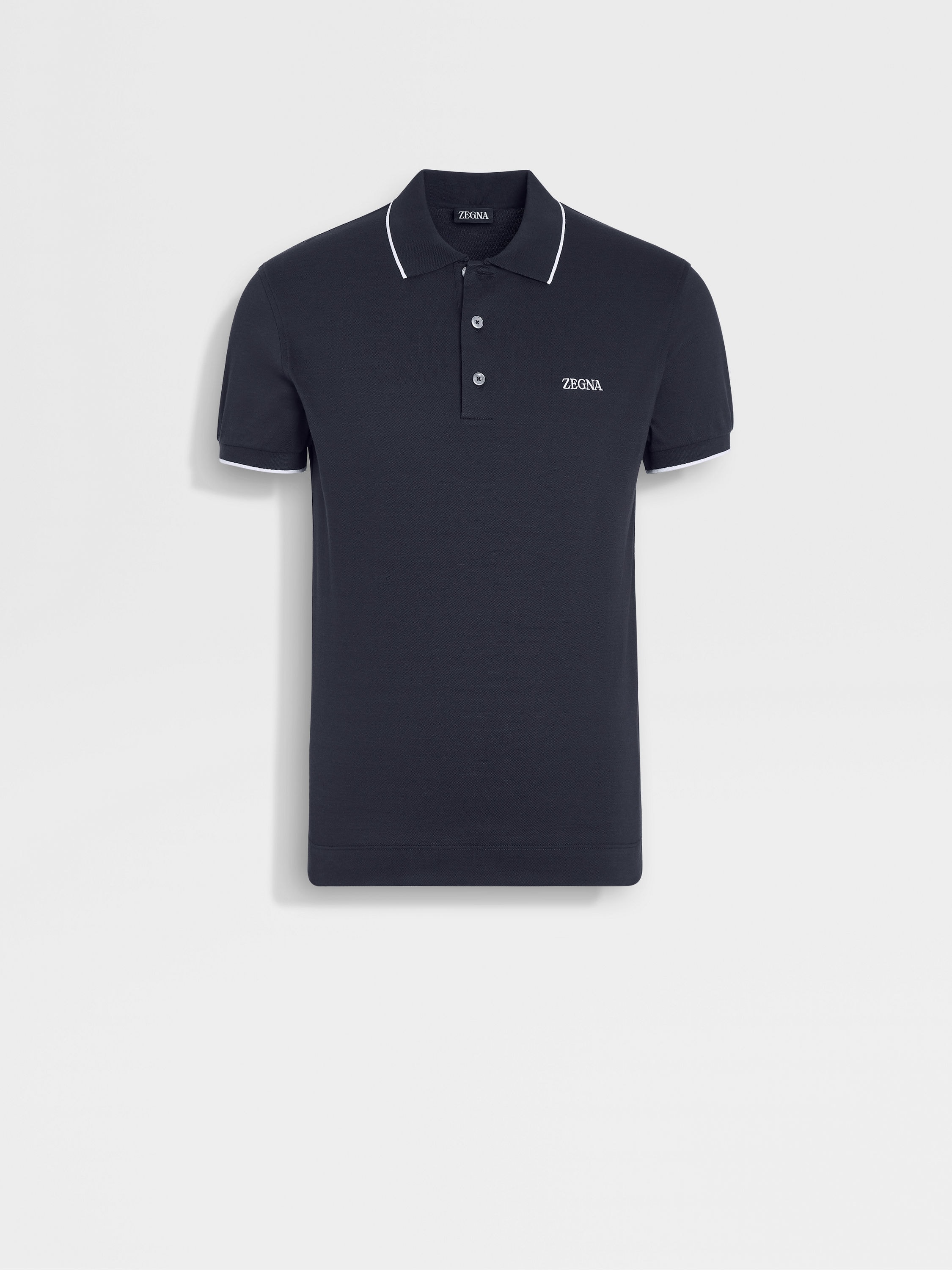 Navy Blue Stretch Cotton Polo Shirt FW24 25729584 | Zegna ID