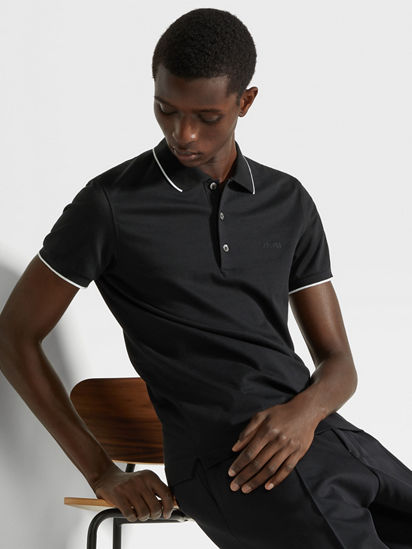 Black Stretch Cotton Polo Shirt