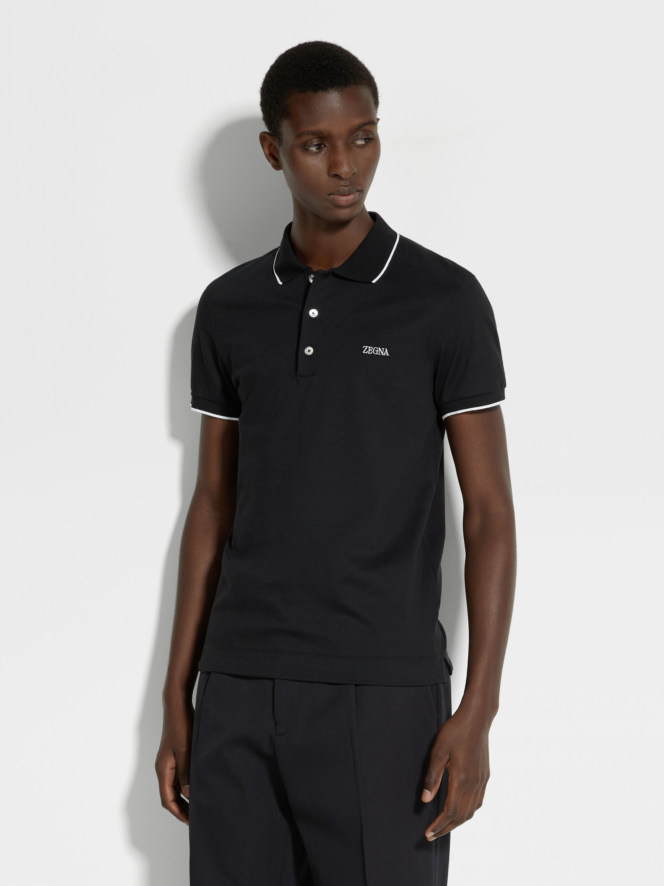 Black Stretch Cotton Polo Shirt Product detail photo #3