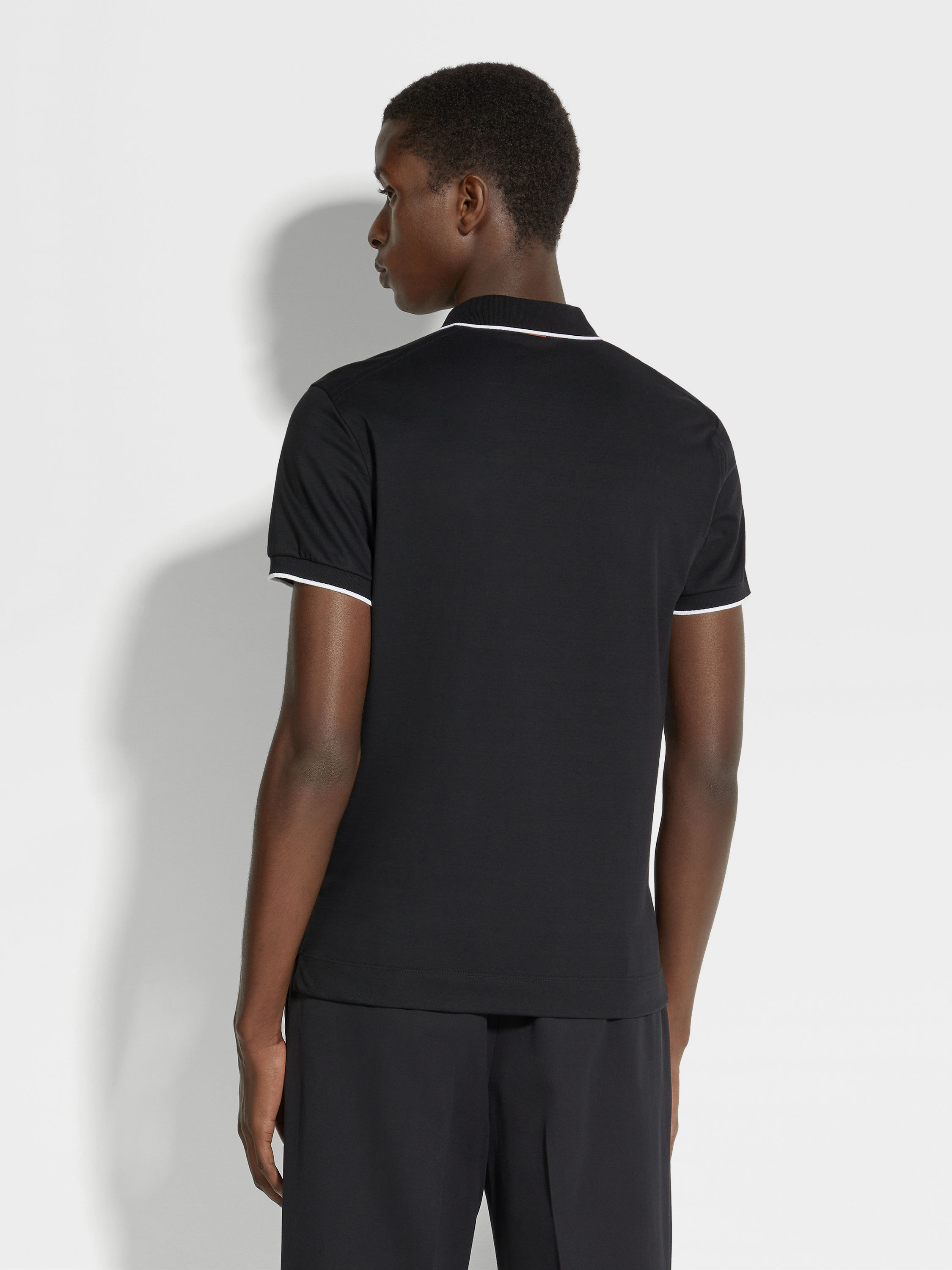 Black Stretch Cotton Polo Shirt Product detail photo #4