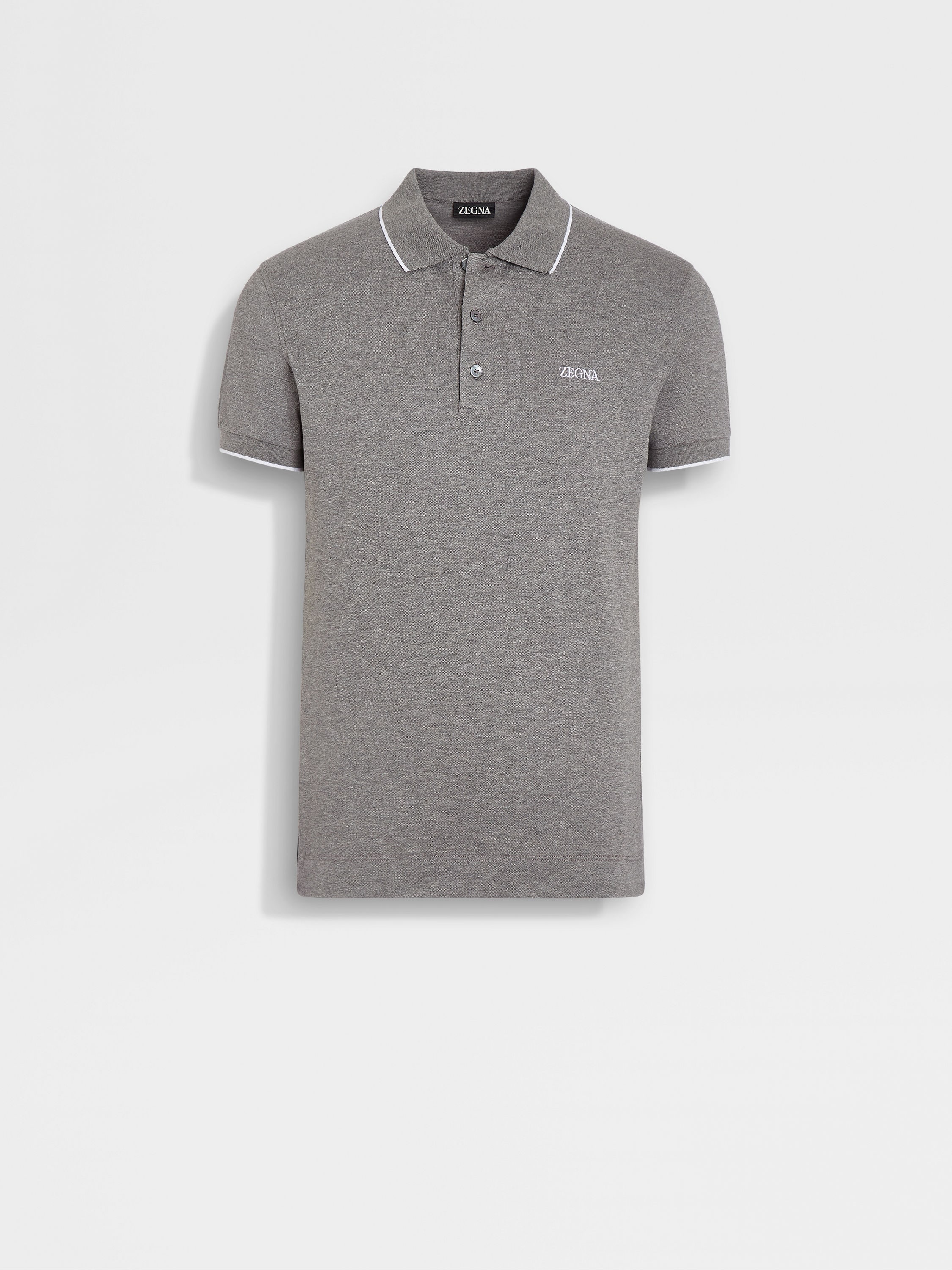 Grey Mélange Stretch Cotton Polo Shirt Main product photo