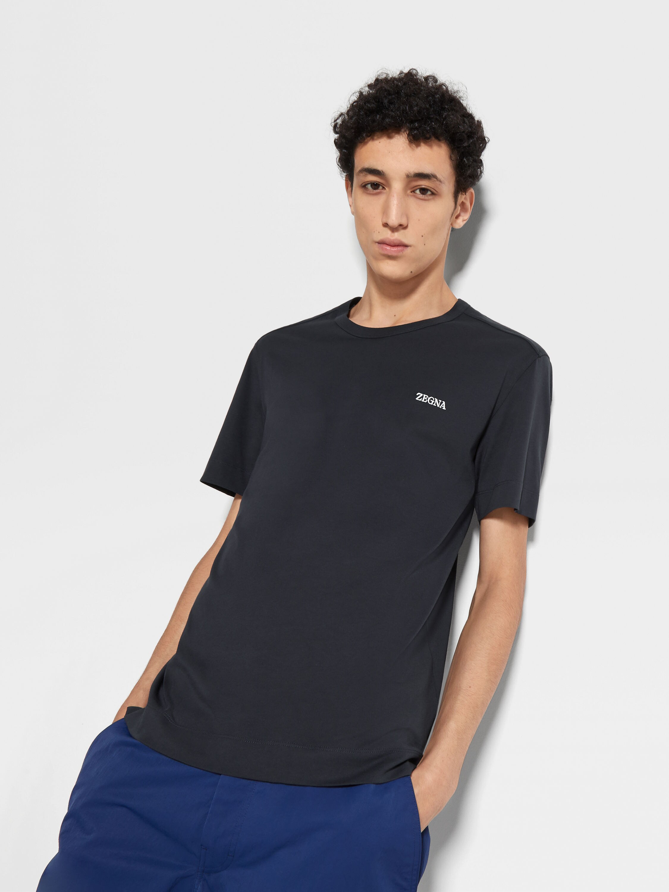 Navy Blue Cotton T-shirt Product detail photo #2