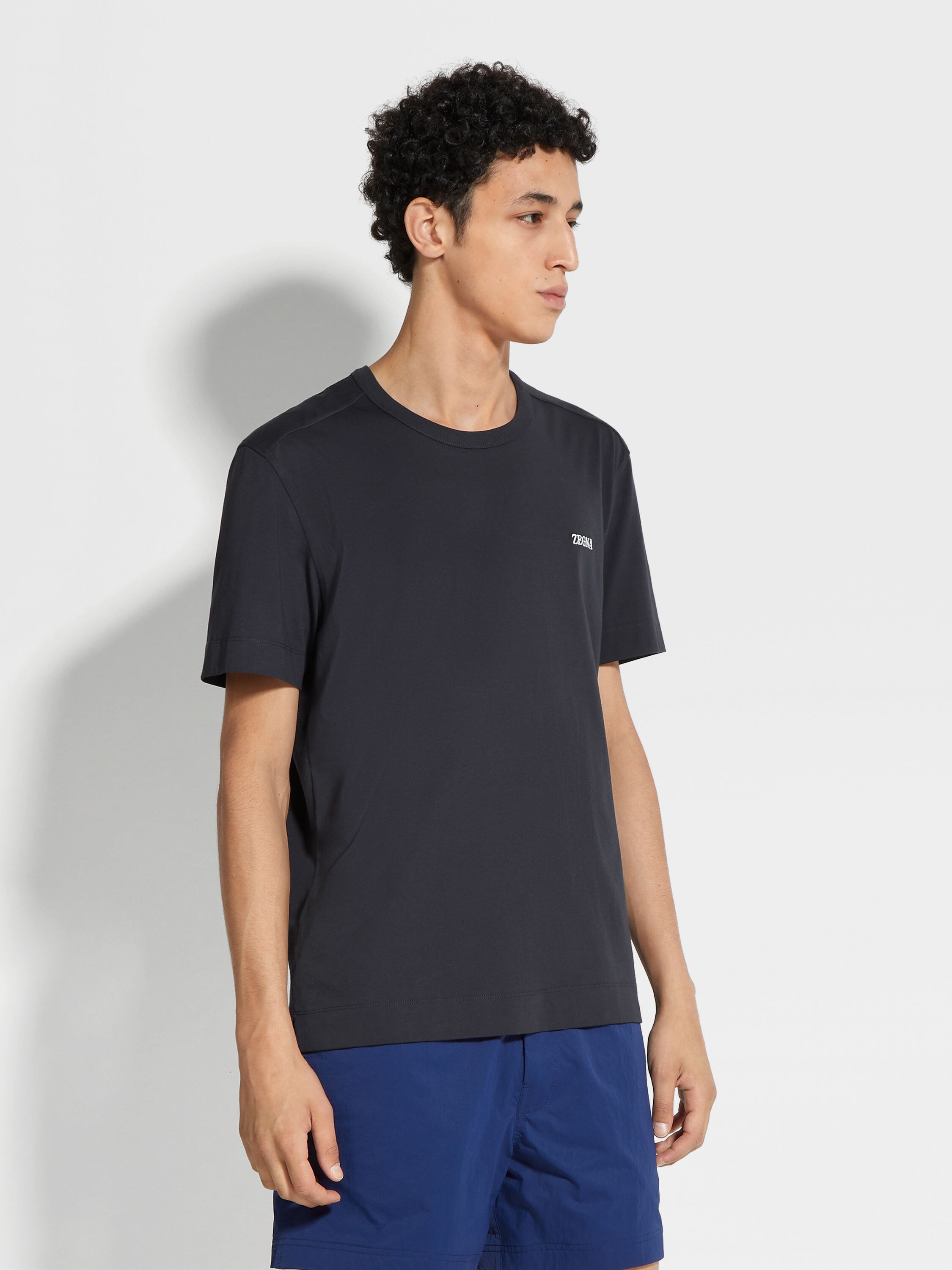 Navy Blue Cotton T-shirt Product detail photo #3