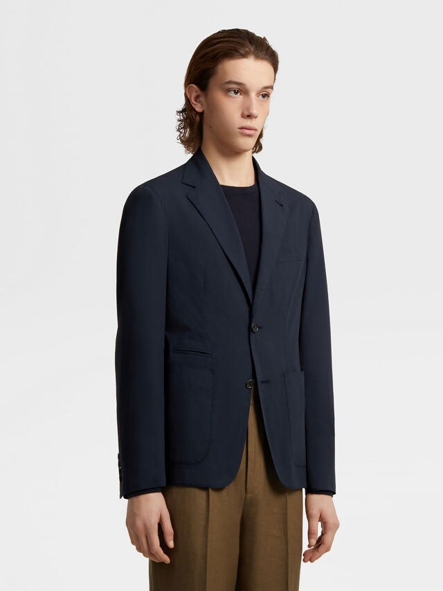 Navy Blue Stretch Cotton Blazer Product detail photo #3