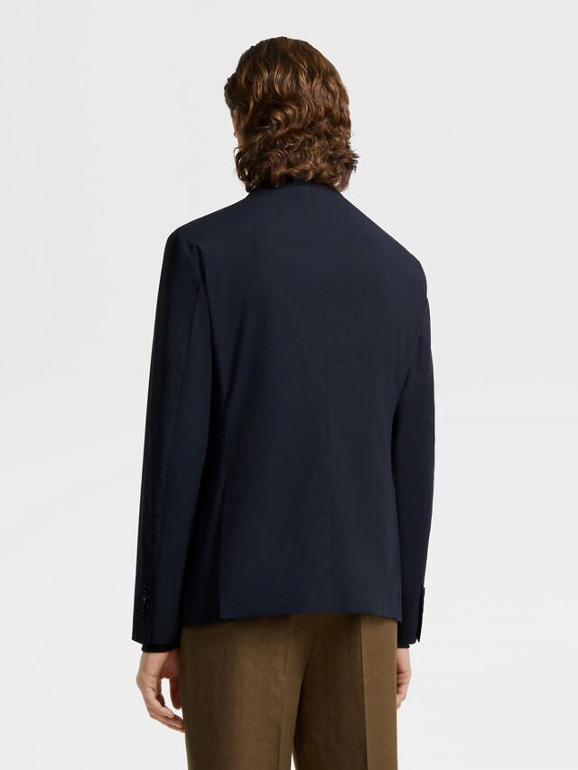 Navy Blue Stretch Cotton Blazer Product detail photo #4