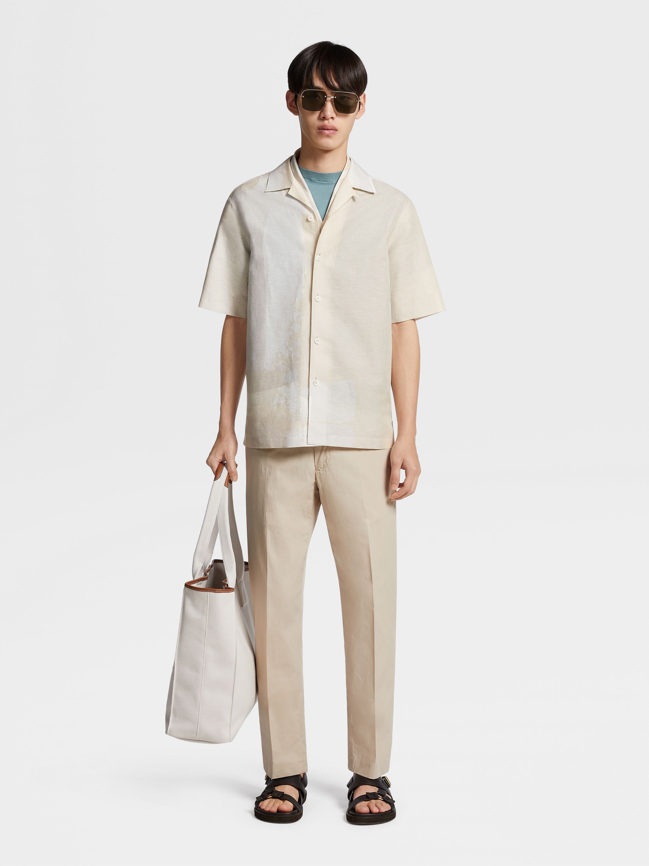 Beige Stretch Cotton Pants Product detail photo #5