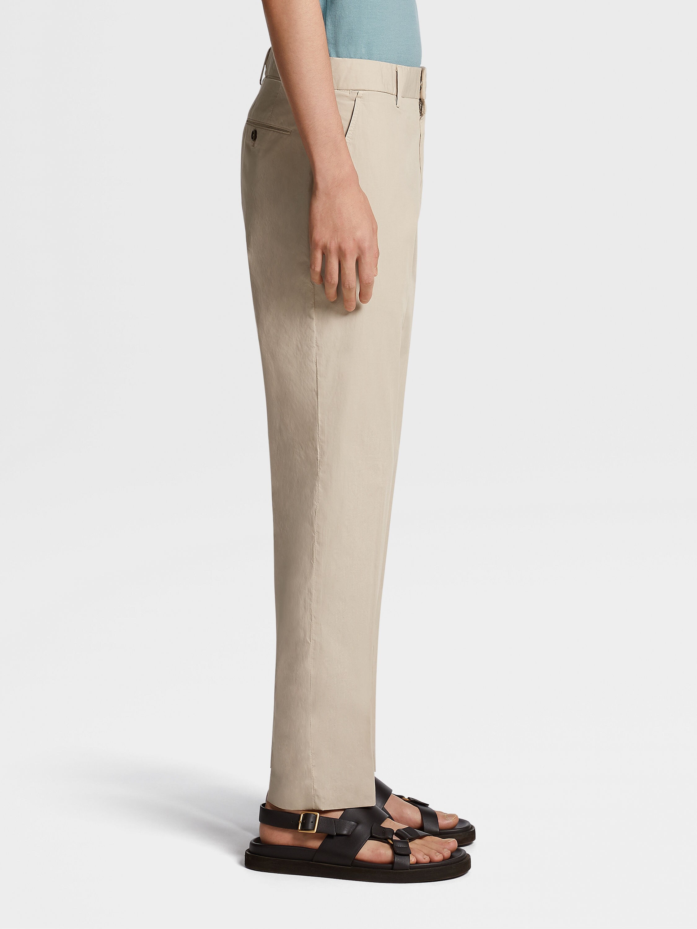 Beige Stretch Cotton Pants Product detail photo #3