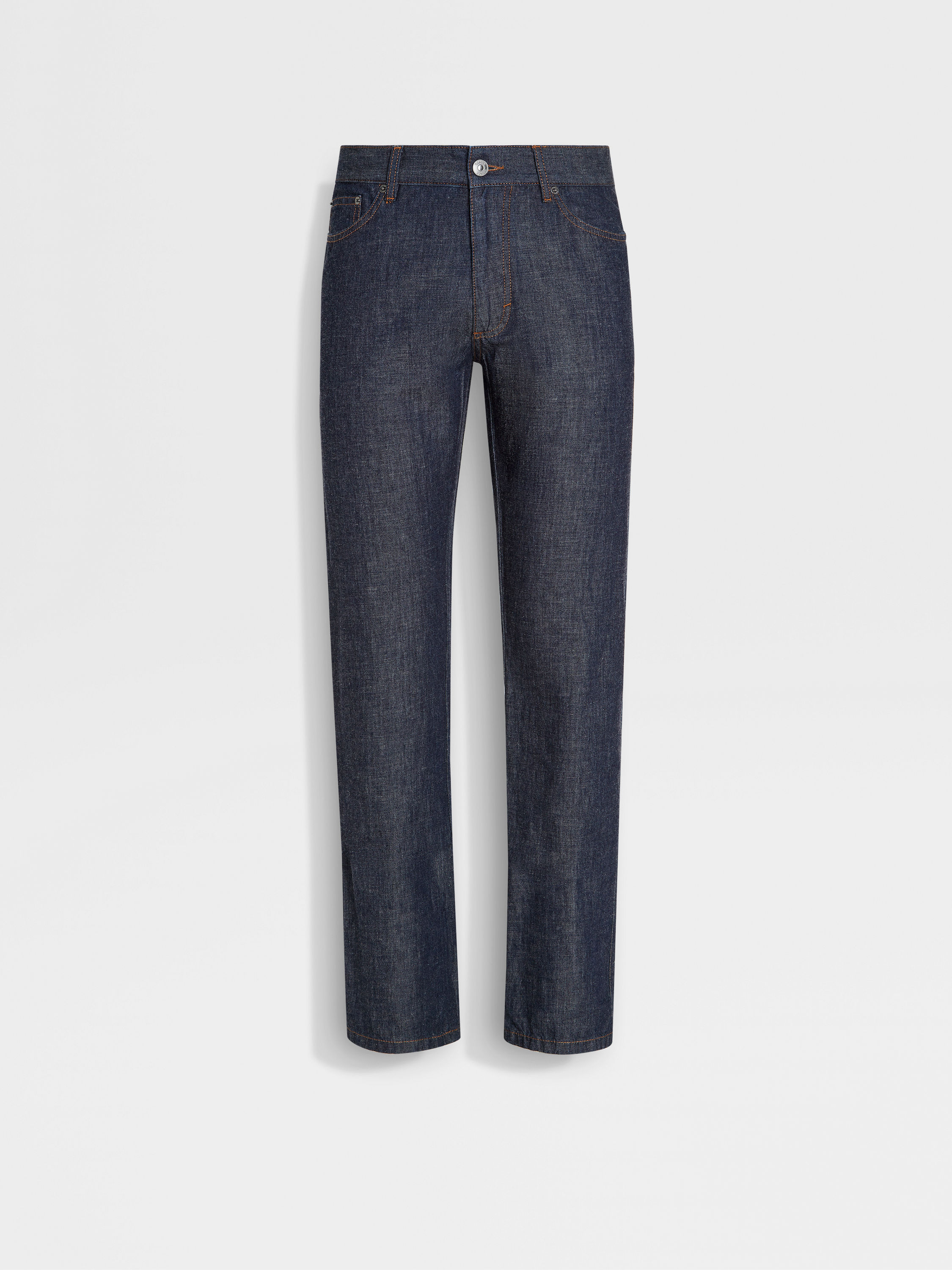 Dark Blue Rinse-washed Cotton and Linen Roccia Jeans SS24 26961945