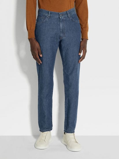Blue Bleached Cotton and Linen Roccia Jeans SS25 26961944 Blue Bleached Cotton and Linen Roccia Jeans SS25 26961944