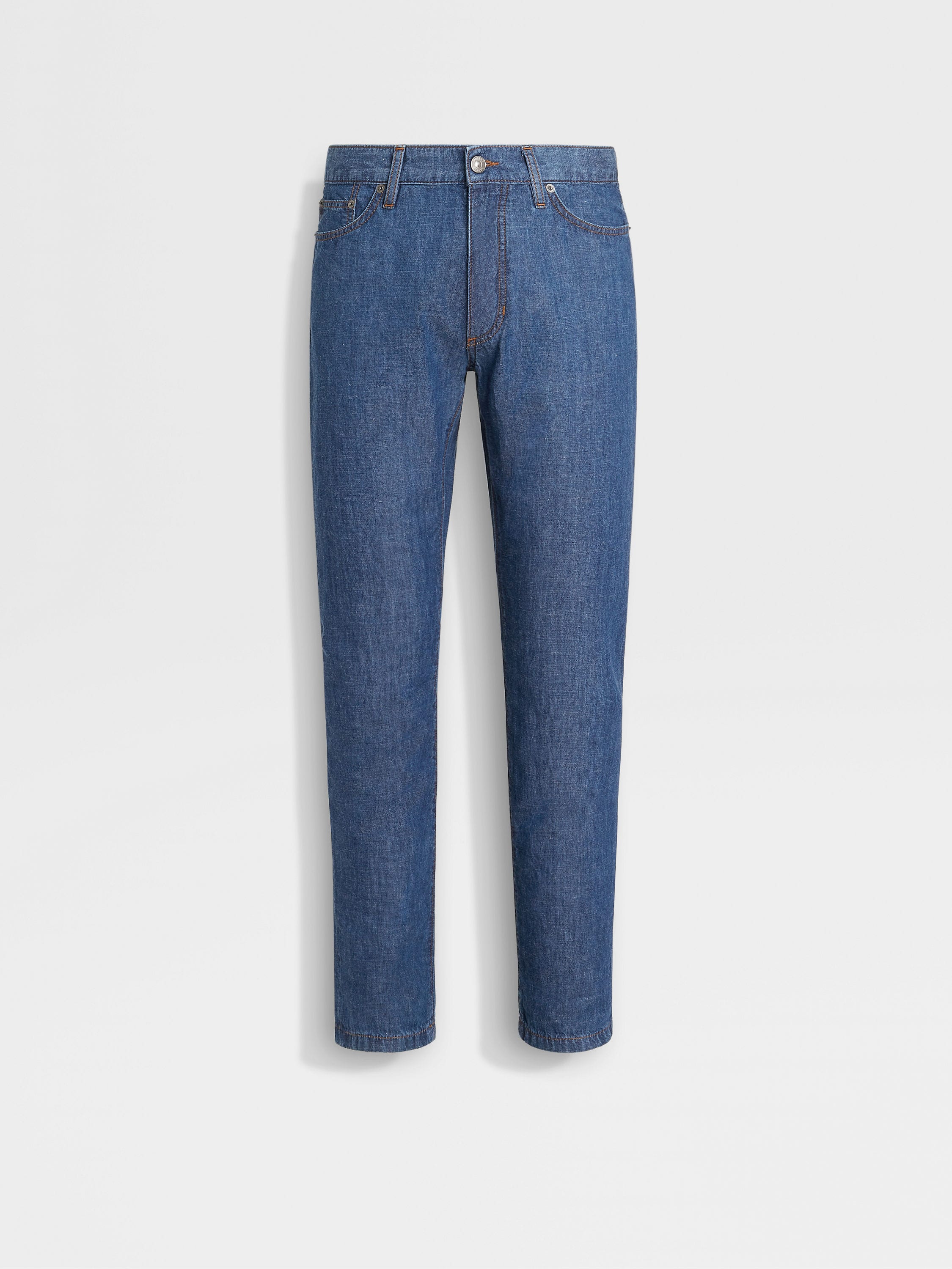 Blue Bleached Cotton and Linen Roccia Jeans SS25 26961944 Blue Bleached Cotton and Linen Roccia Jeans SS25 26961944
