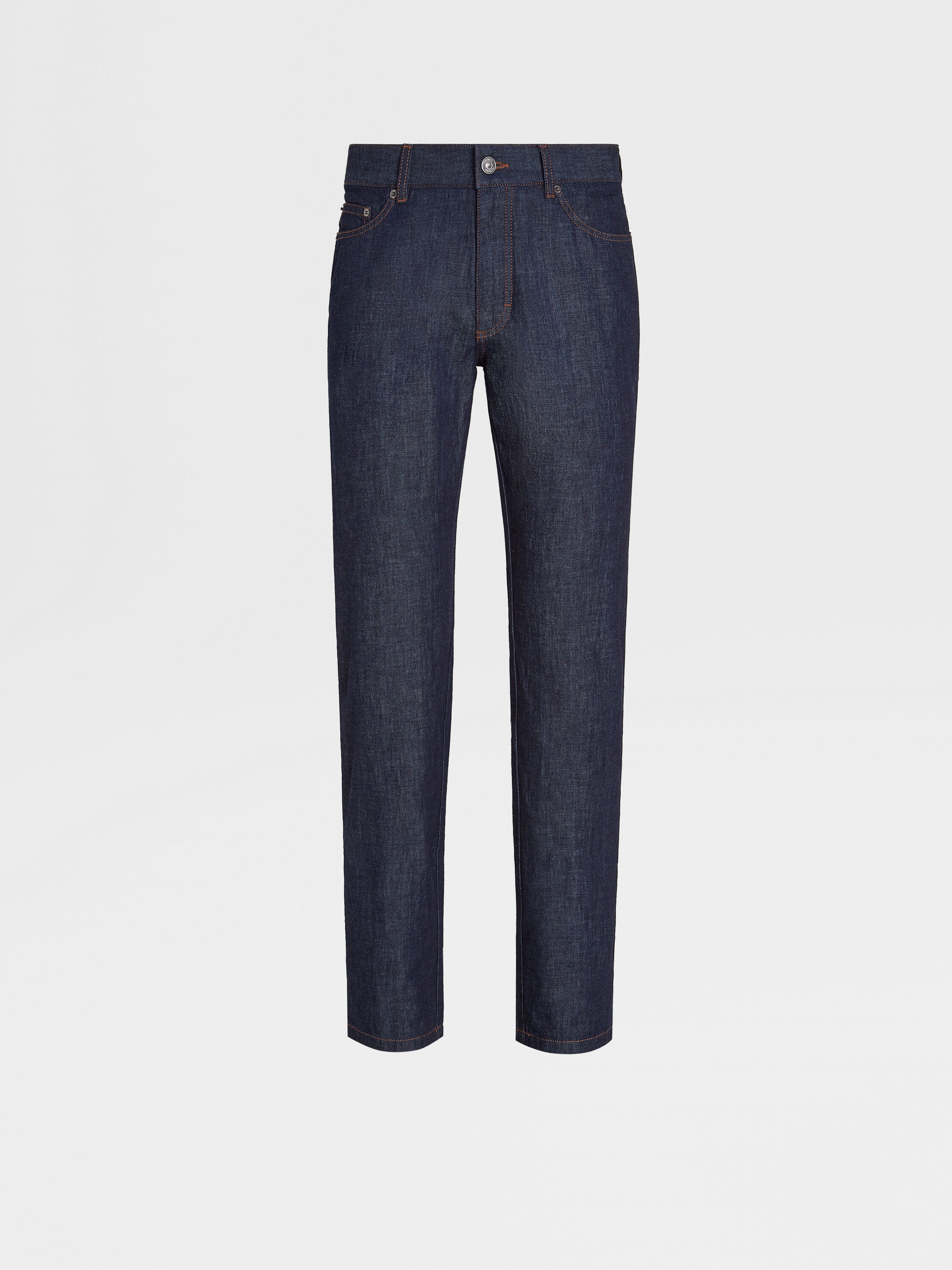 Dark Blue Rinse-washed Cotton and Linen Roccia Jeans Main product photo