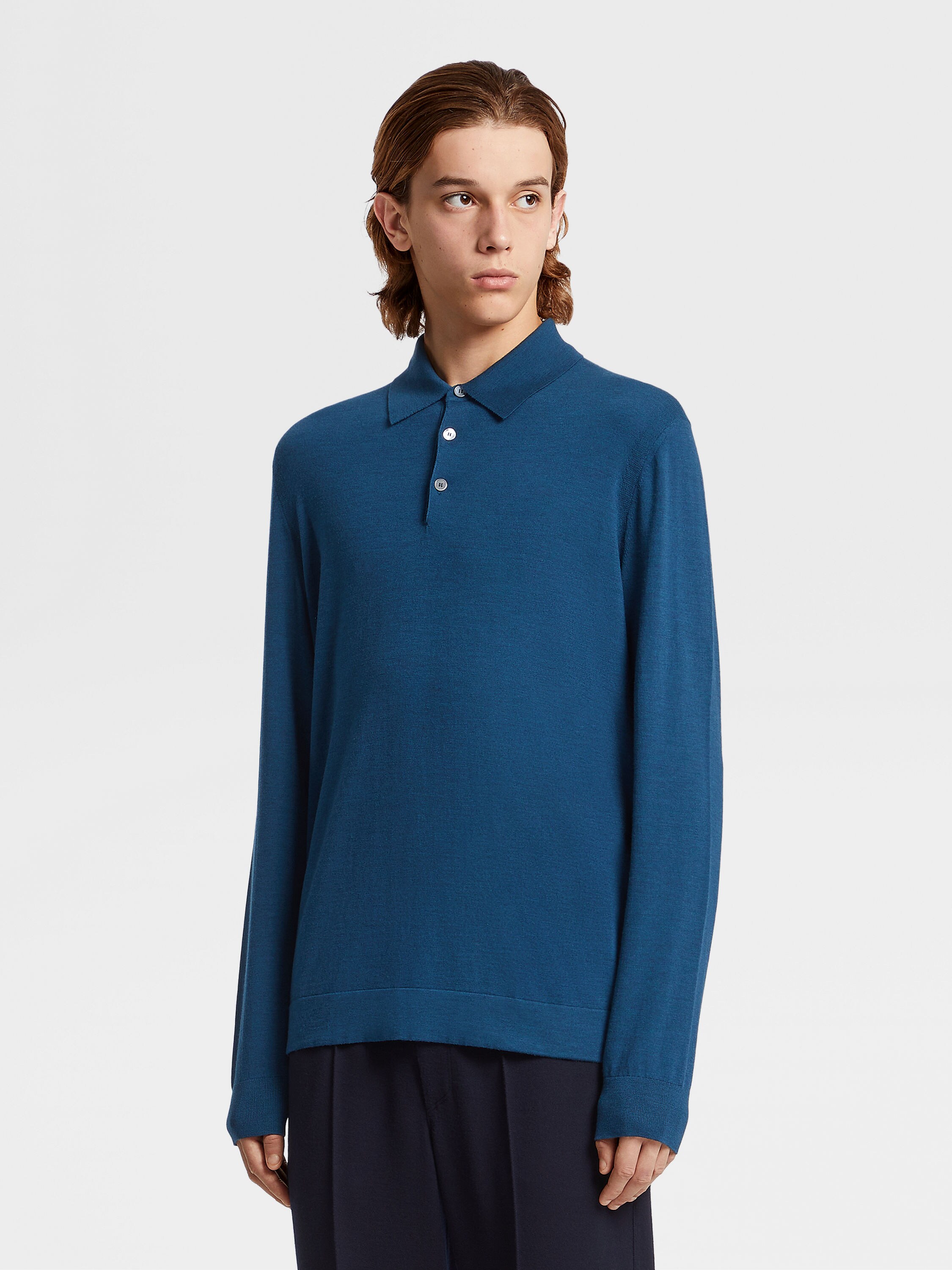 Teal Blue 12milmil12 Wool Polo Shirt Product detail photo #1