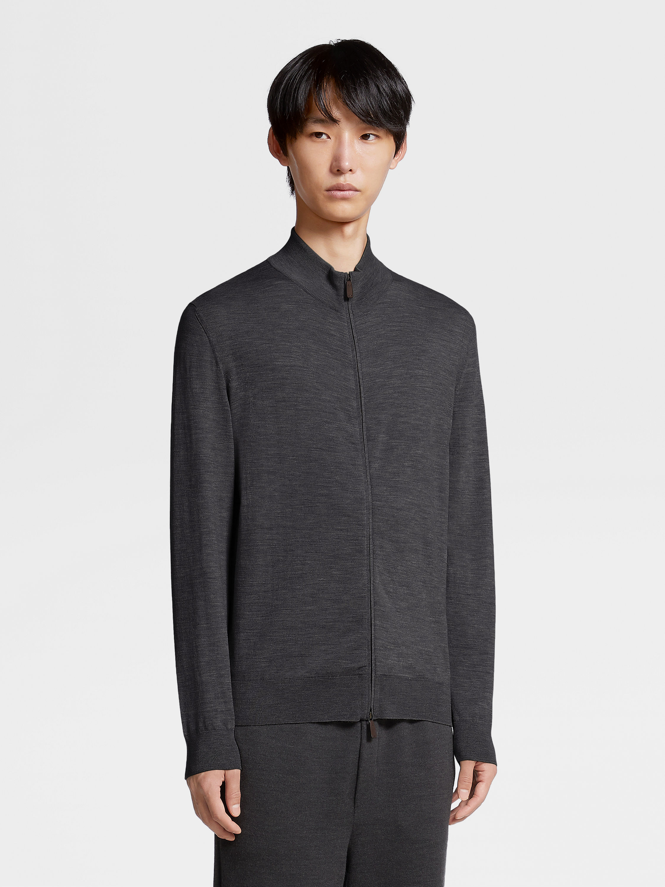 Dark Grey 12milmil12 Wool Full Zip Sweatshirt Product detail photo #1