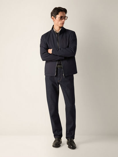 Navy Blue Microfiber Motorin 100cc Blouson FW26 39300397 | Zegna LT