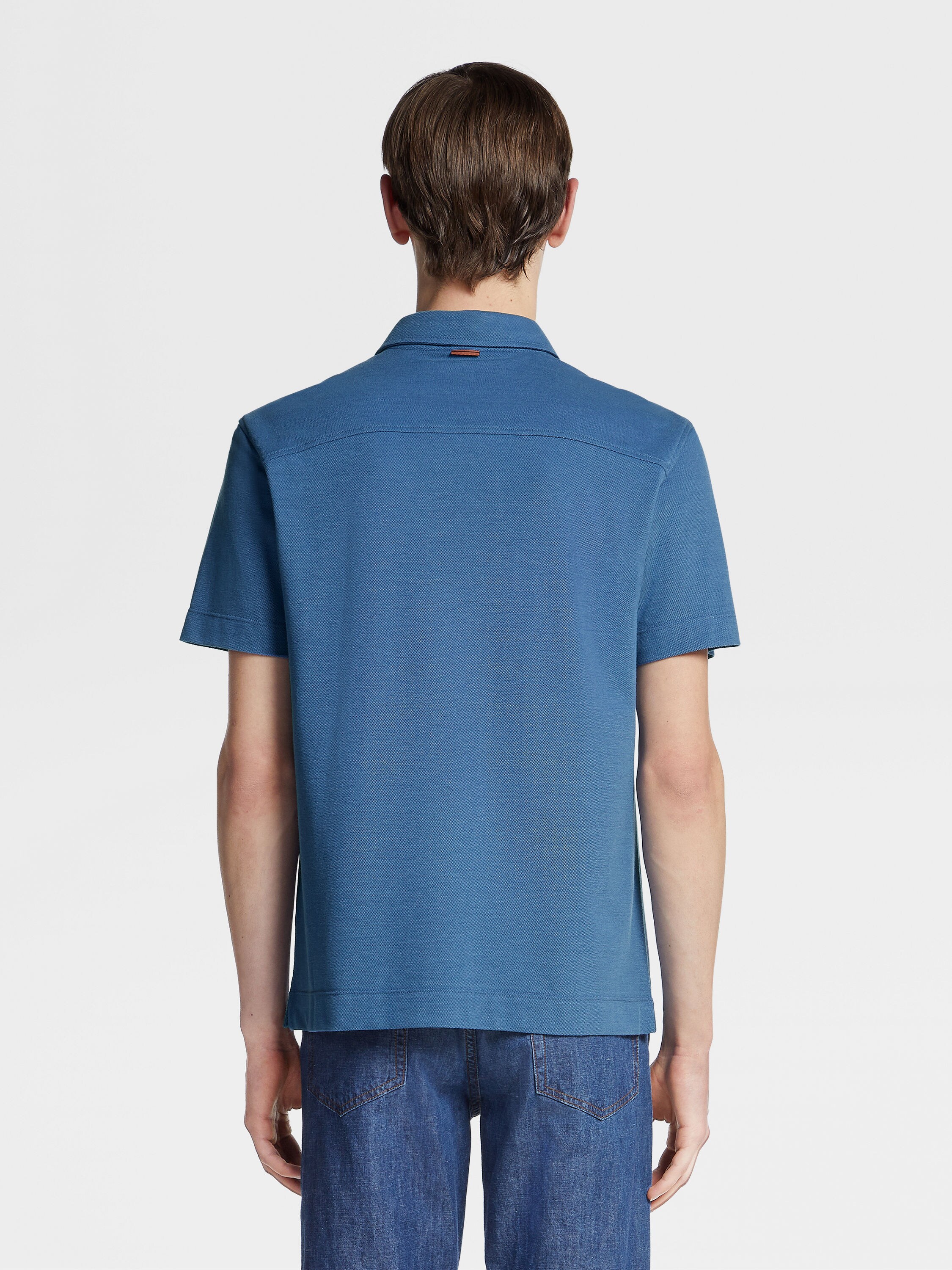 Blue Cotton and Silk Polo Shirt Product detail photo #2