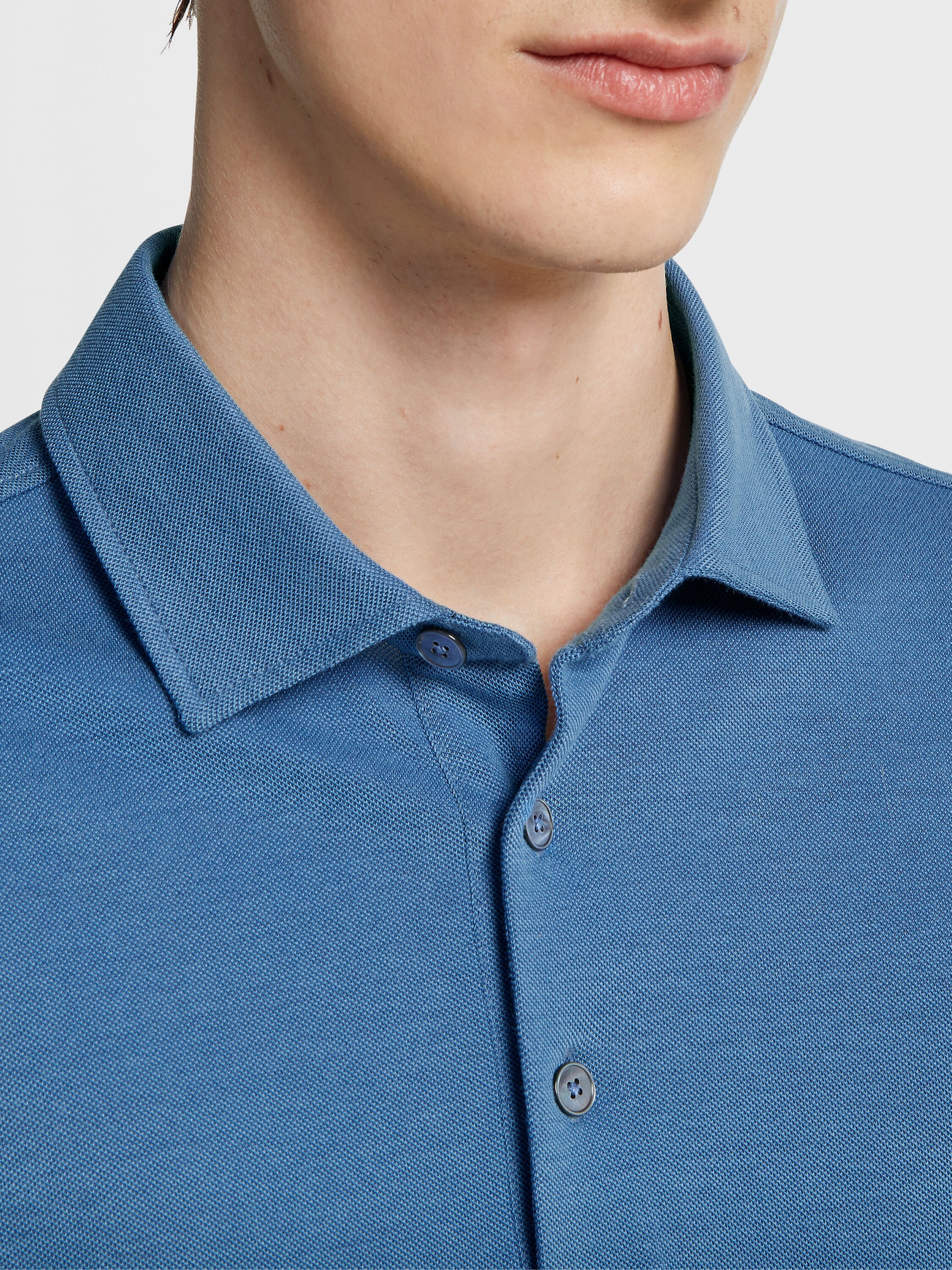 Blue Cotton and Silk Polo Shirt Product detail photo #3