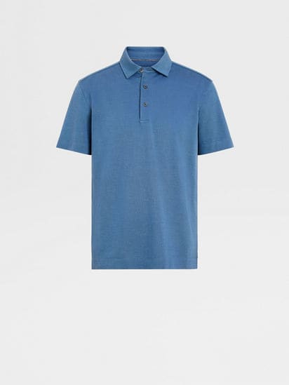 Blue Cotton and Silk Polo Shirt