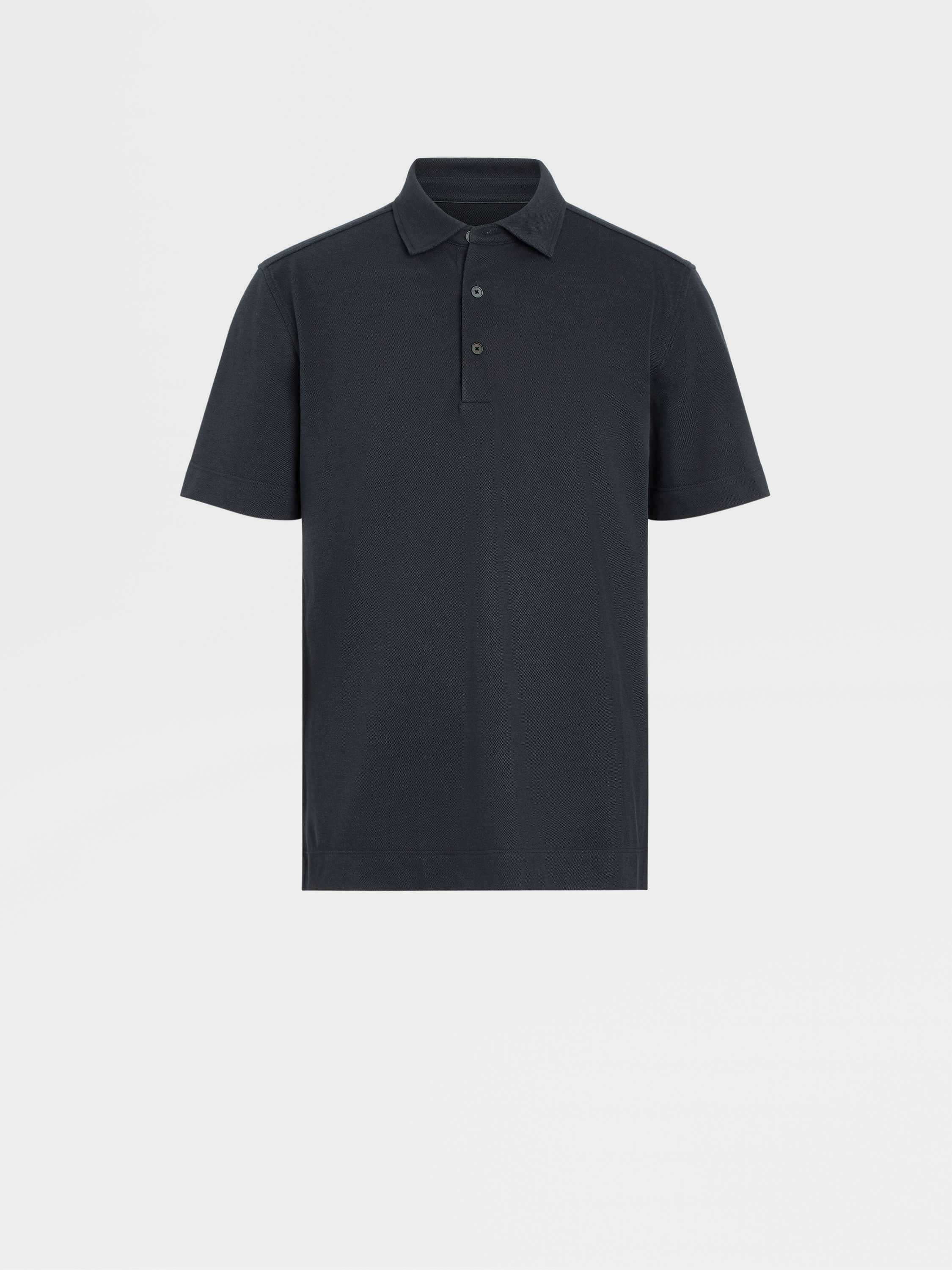 Navy blue cotton pique shirt – White buttons – Carbon Crown