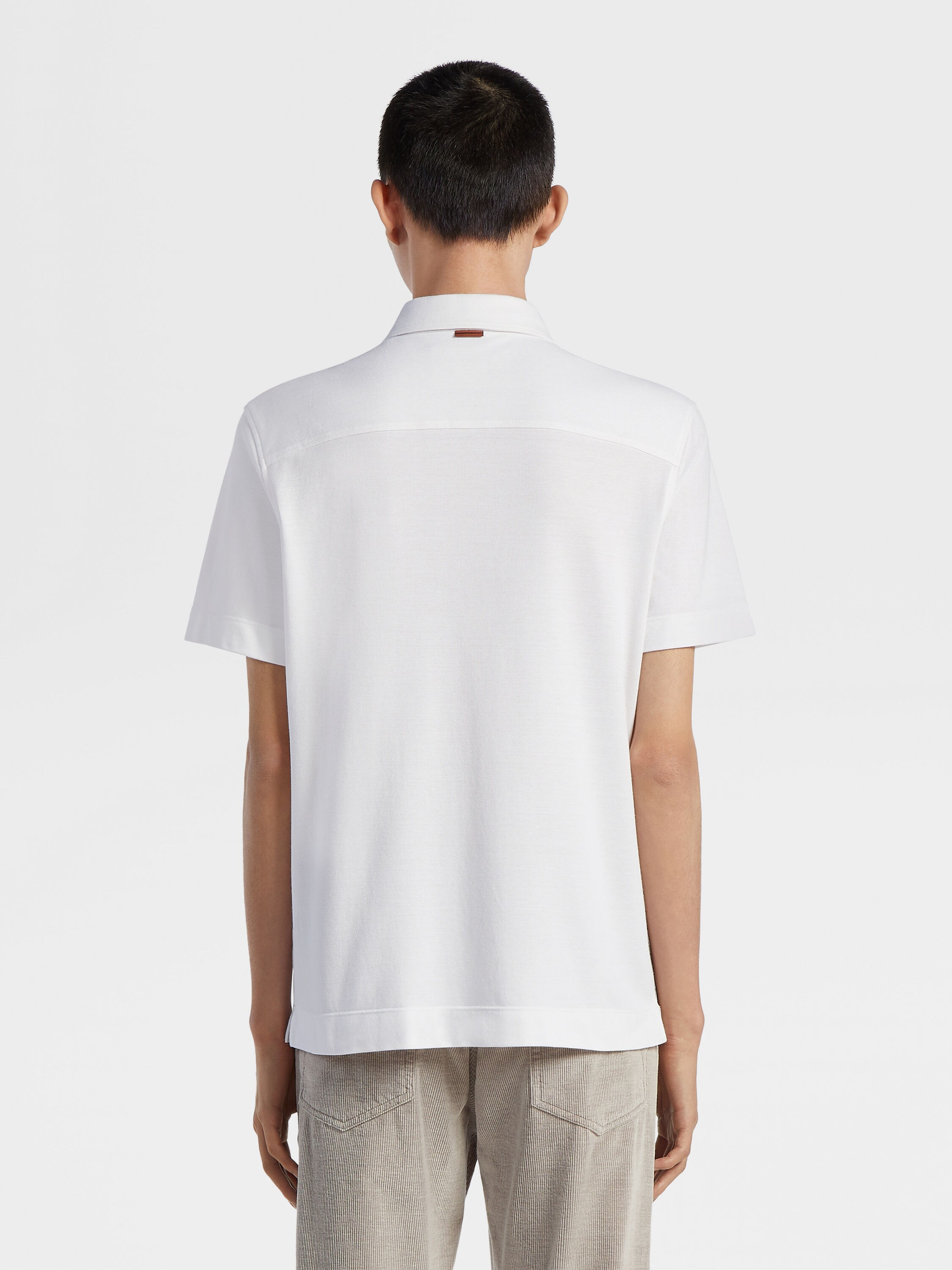 Optical White Cotton and Silk Polo Shirt Product detail photo #2