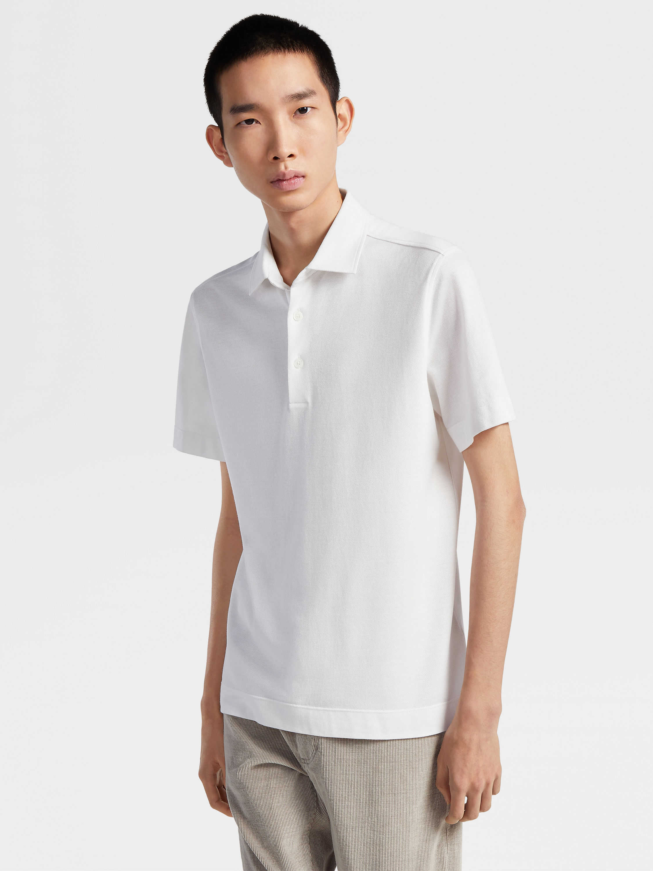 Optical White Cotton and Silk Polo Shirt Product detail photo #4
