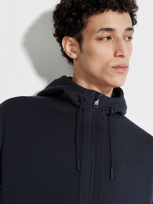 Navy Blue High Performance™ Wool Blend Hoodie Product detail photo #1
