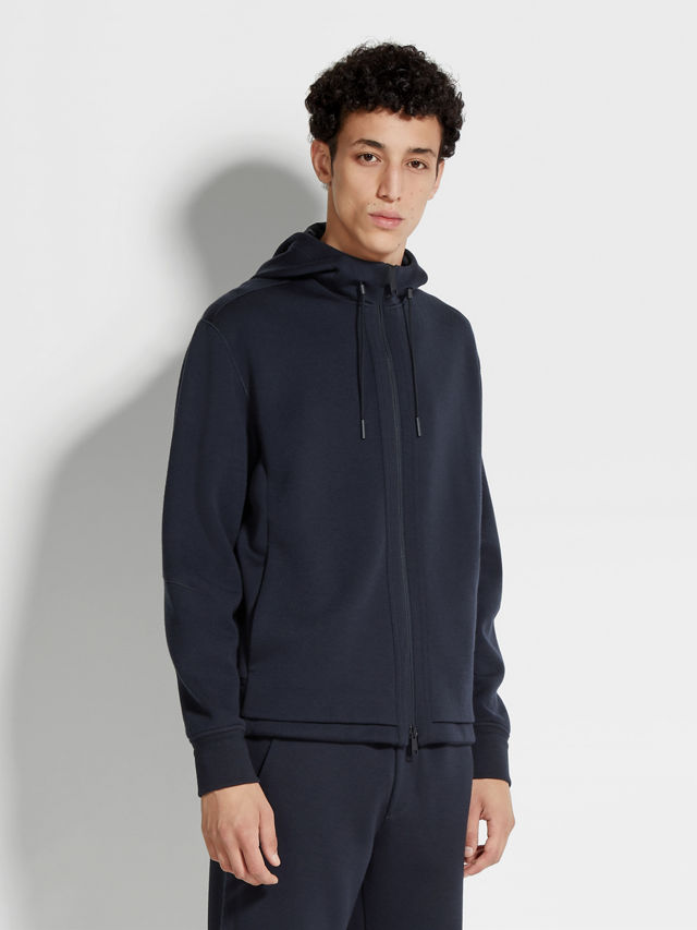 Navy Blue High Performance™ Wool Blend Hoodie Product detail photo #3