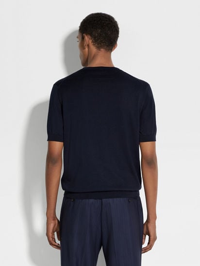 Tシャツ・カットソー ZEGNA SS25 COTTON AND SILK T-SHIRT (RUF366A9 F734 NAVY) Dark Teal Blue Cotton and Silk T-shirt SS25 34003900 | Zegna US