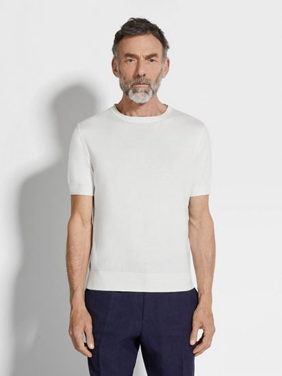【ZEGNA】クルーネックコットントップス ホワイト ZEGNA】クルーネックコットントップス ホワイト