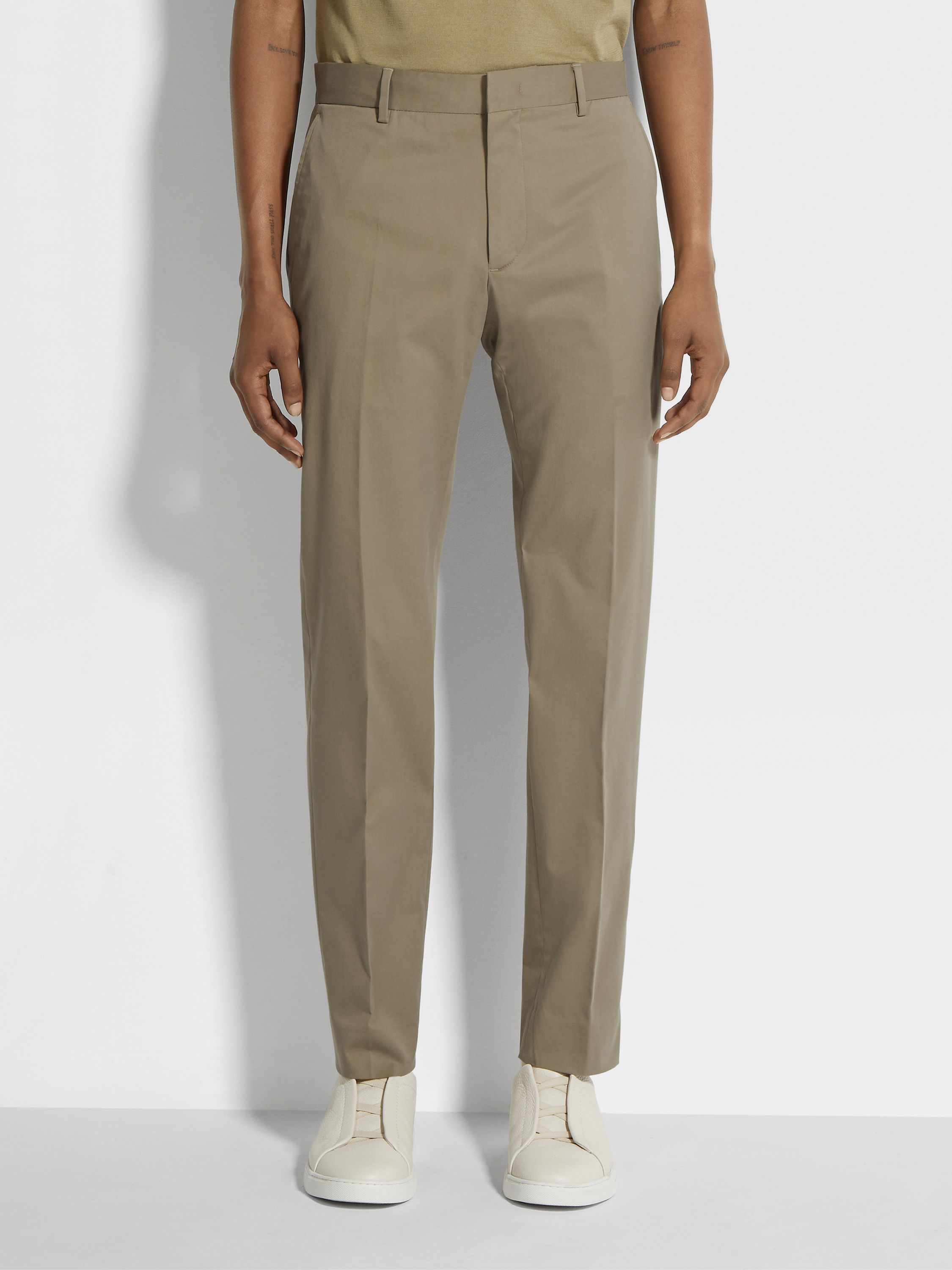 Pantalones de Algodón Elástico Beige Foto #3 de detalle del producto