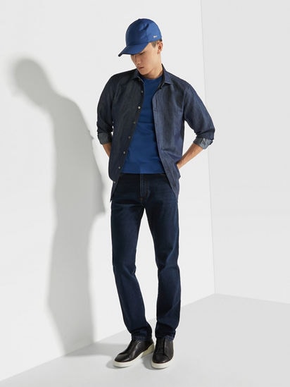 Dark Blue Rinse-washed Stretch Cotton Roccia Jeans SS25 Dark Blue Rinse-washed Stretch Cotton Roccia Jeans SS25