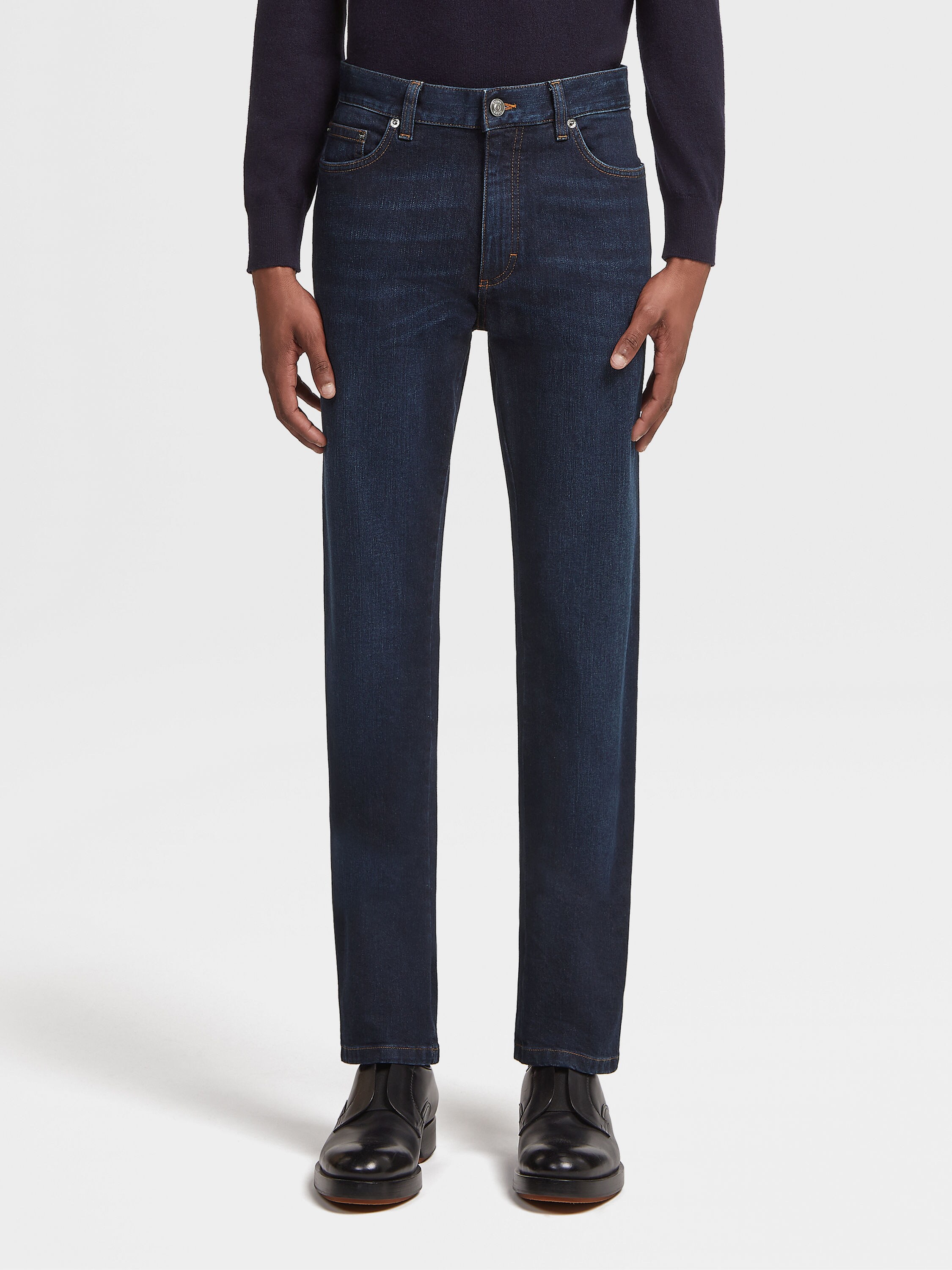 Dark Blue Stone-washed Cotton Roccia Jeans Product detail photo #1