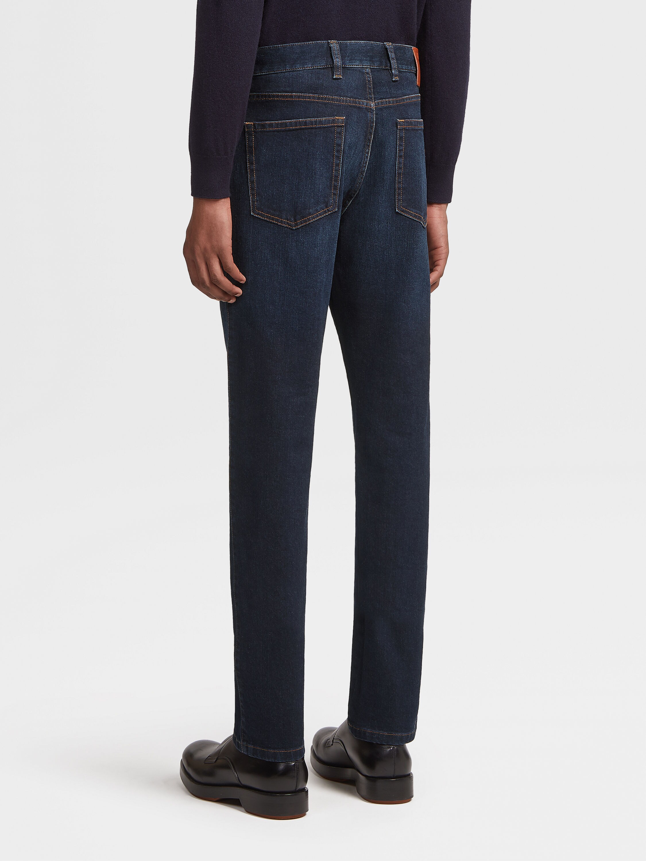 Dark Blue Stone-washed Cotton Roccia Jeans Product detail photo #2