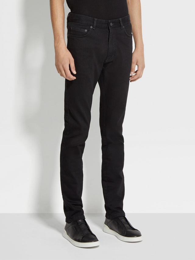 Black Rinse-washed Stretch Cotton Roccia Jeans Product detail photo #3