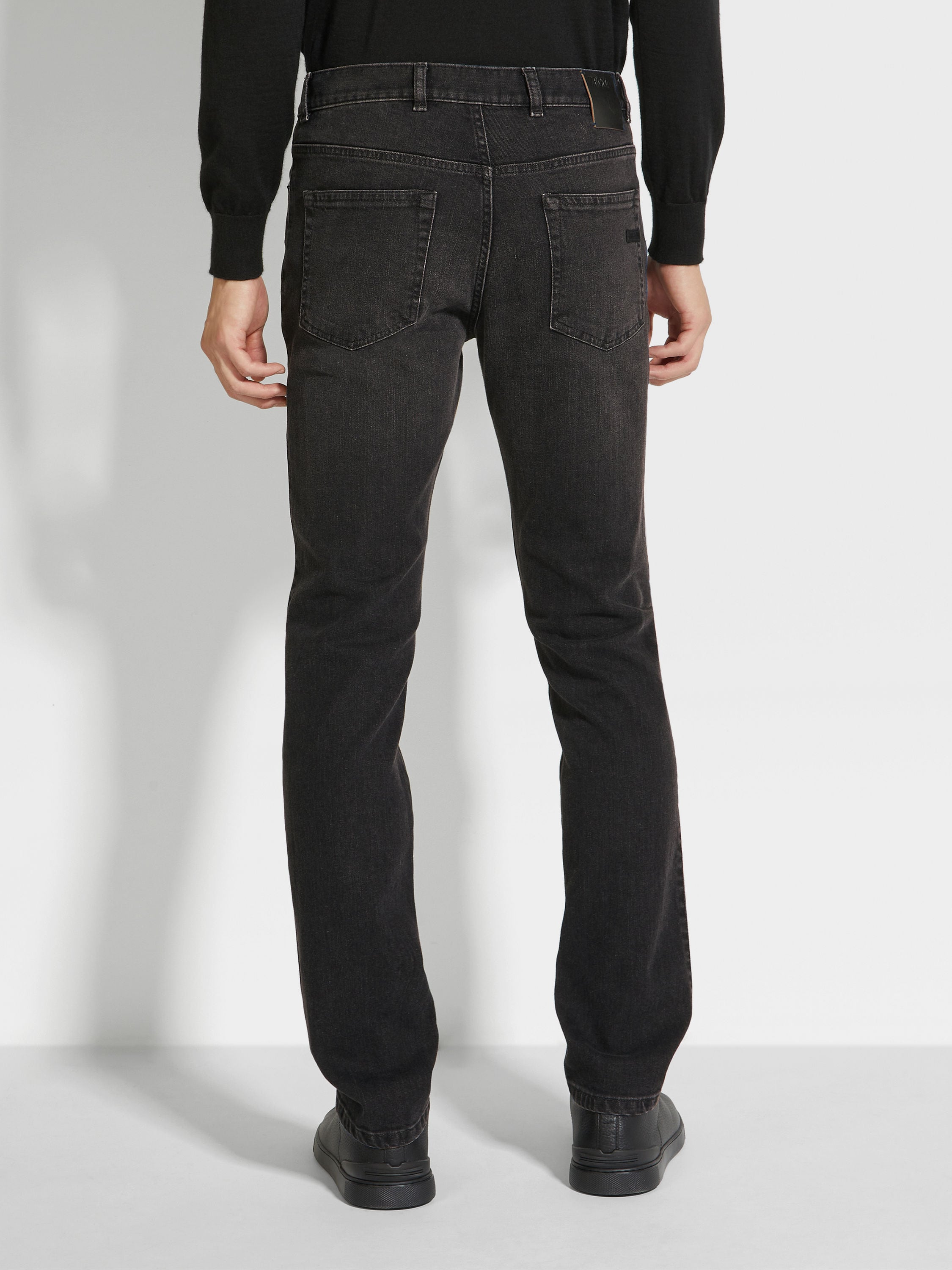 Dark Grey Stone-washed Stretch Cotton Roccia Jeans Product detail photo #5